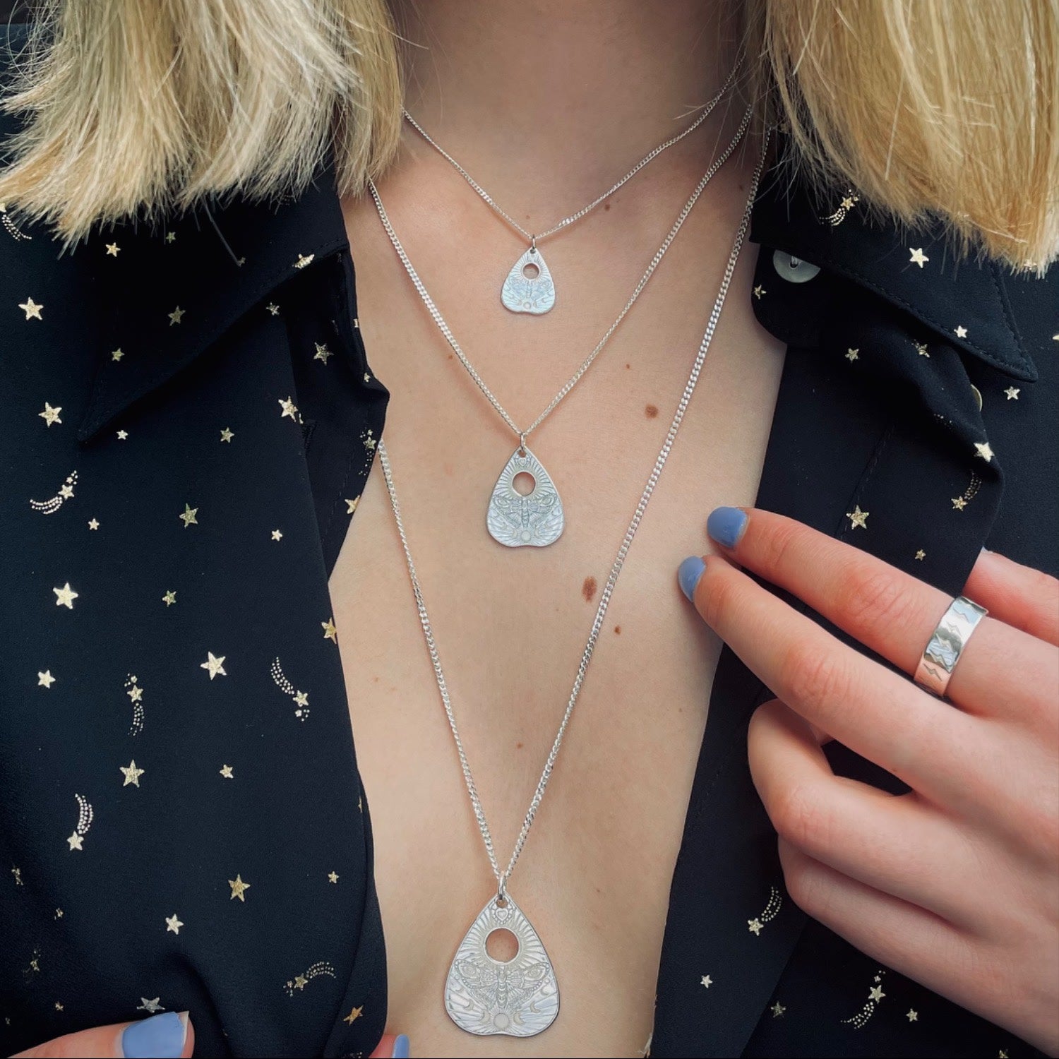 Large Sterling Silver Moth Planchette