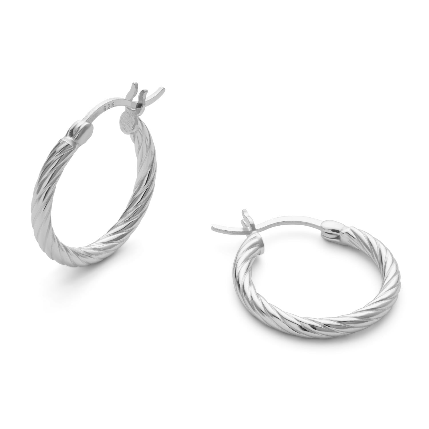 Large Sterling Silver Twist Huggie Hoop Earrings