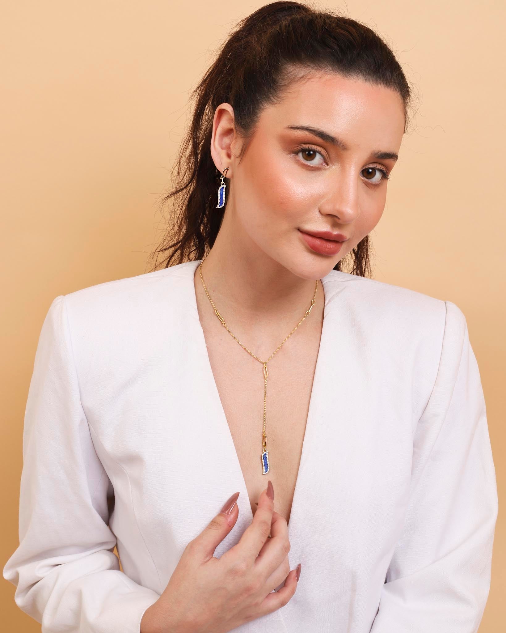 Lariat Necklace - Lapis Lazuli - Wave Symphony
