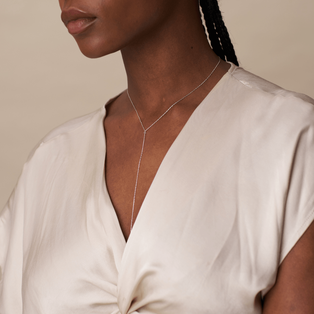 Super Fine Lariat Necklace - Silver