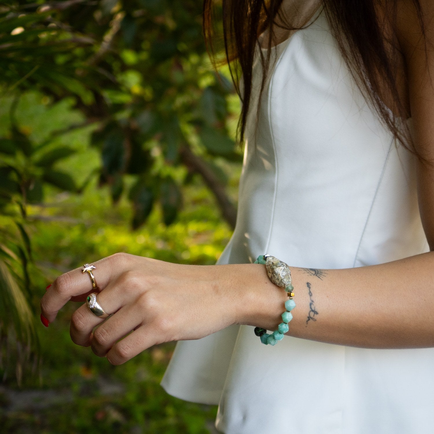 Larimar Stone & Mystic Gloss Beaded Bracelet - Blue