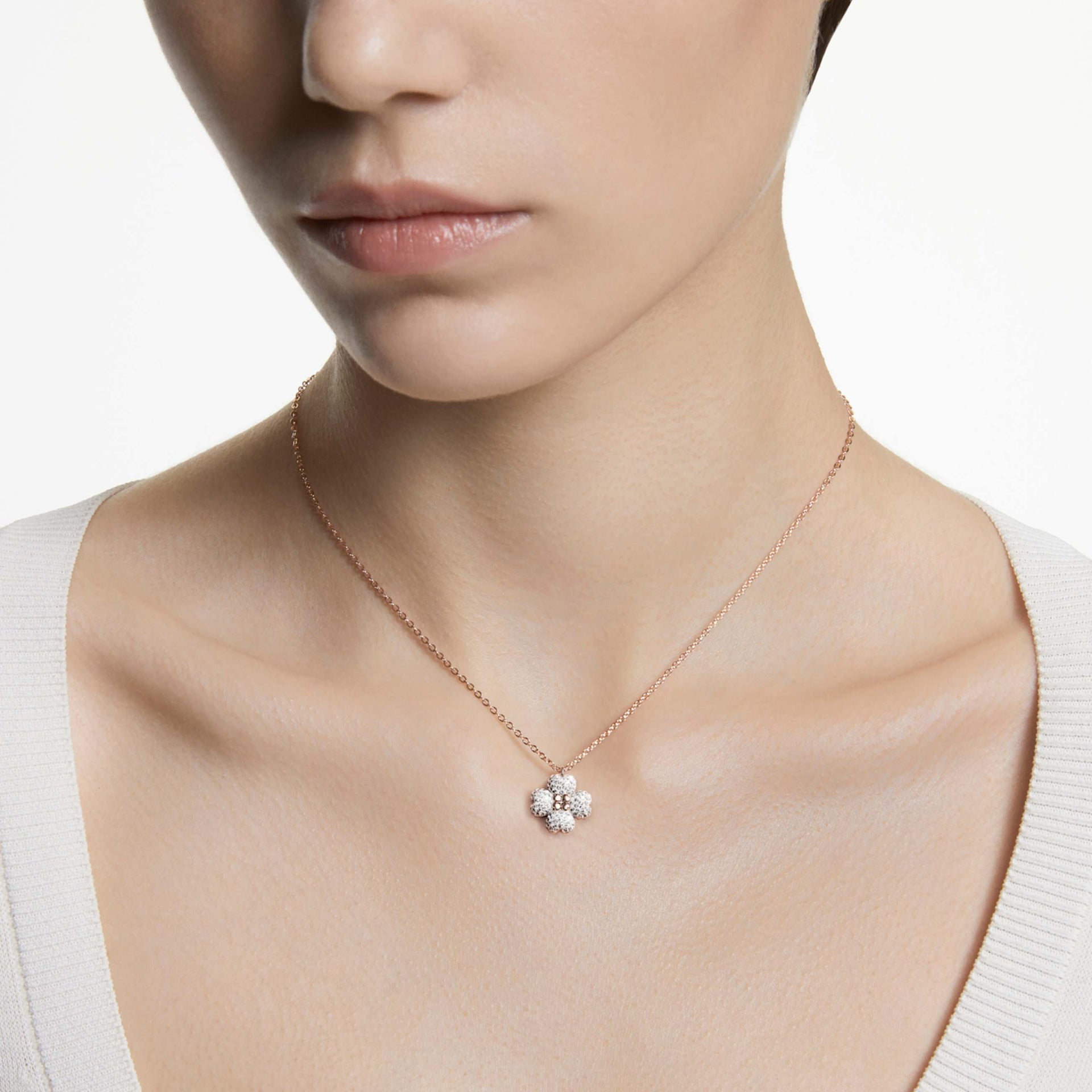 LATISHA PENDANT PAVE CLOVER MULTICOLORED ROSE GOLD TONE PLATED