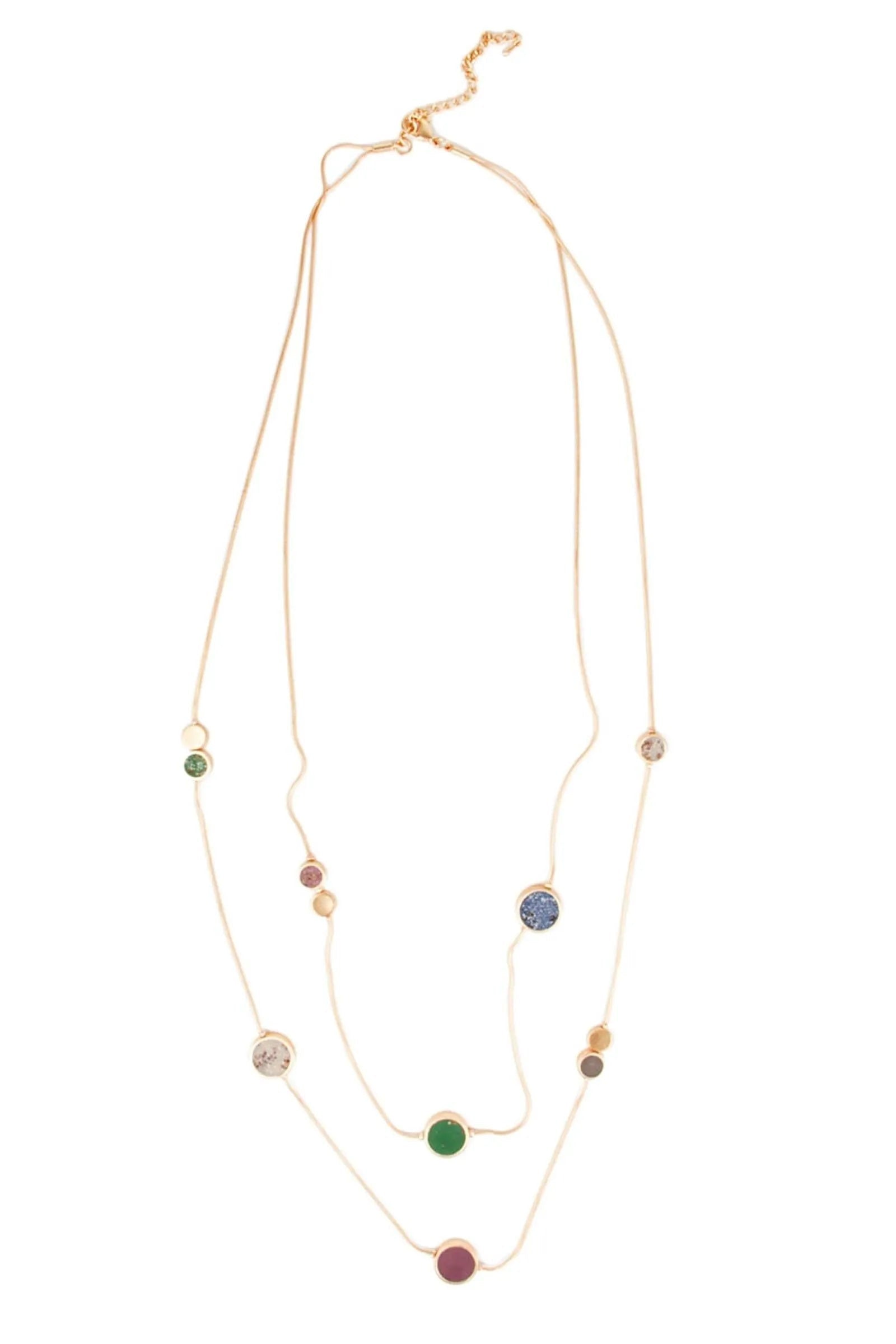 Layered Gold Multicolor Stone Necklace Long