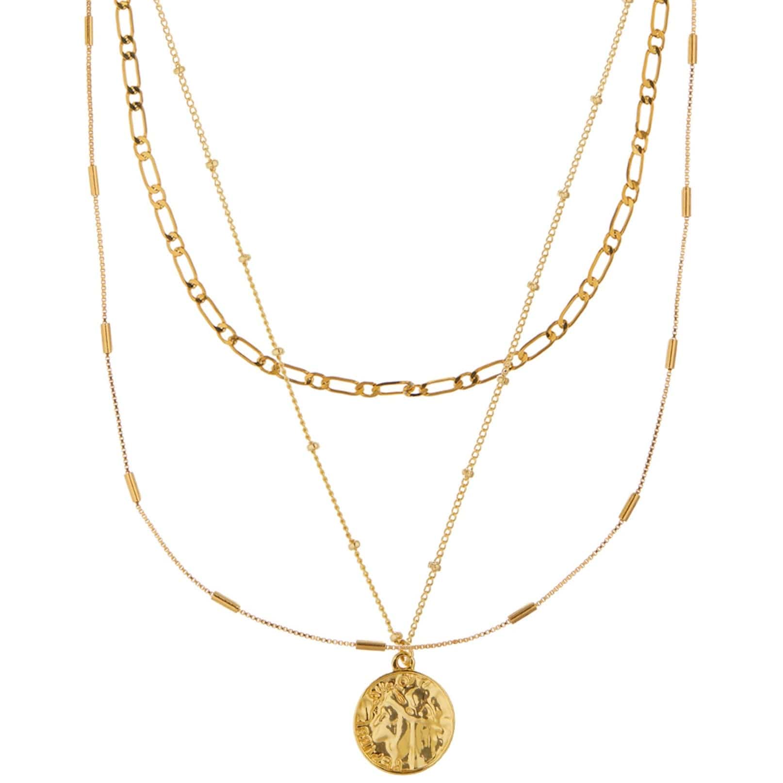Multi Row Coin Necklace - Gold
