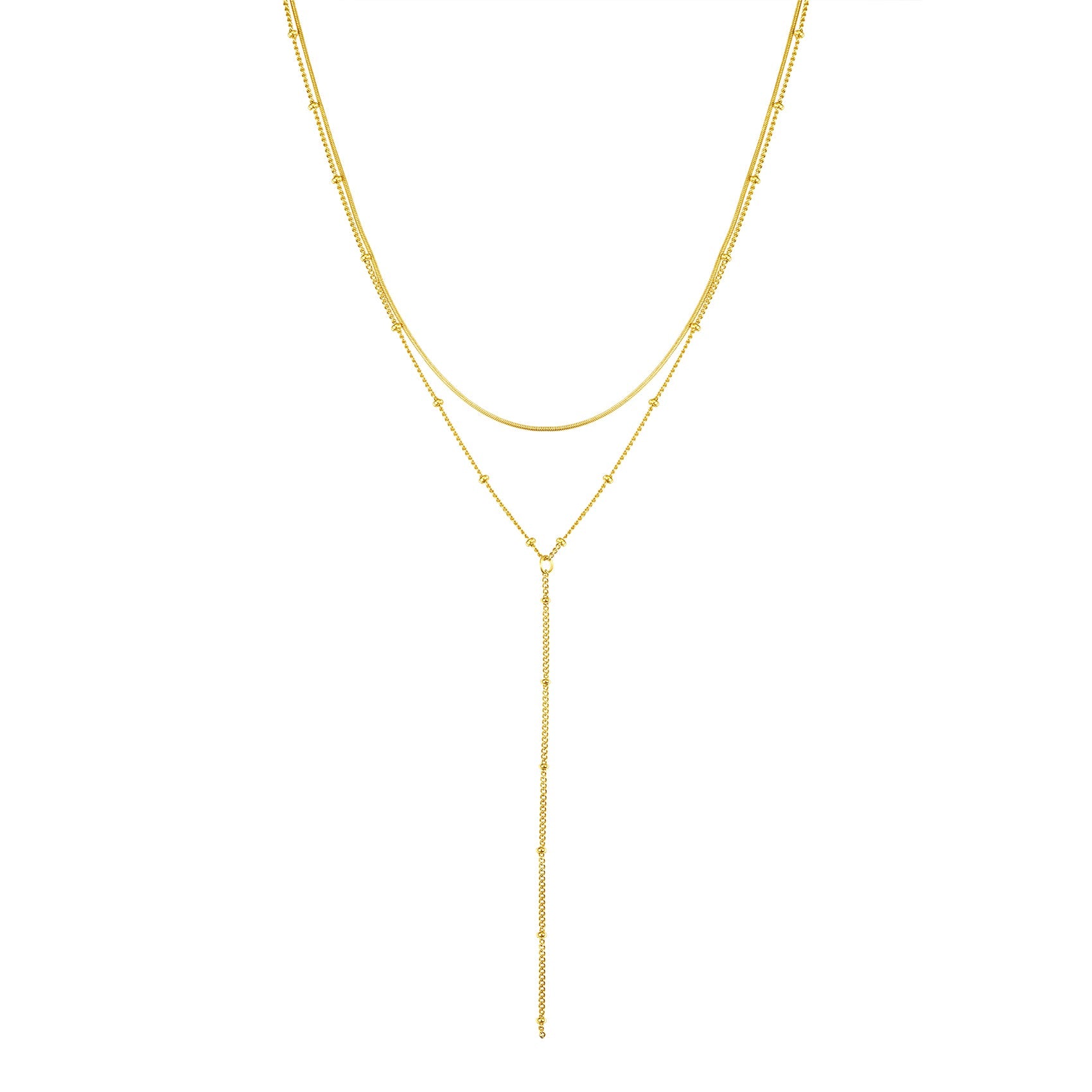 Layered Snake and Satellite Chain Y Necklace