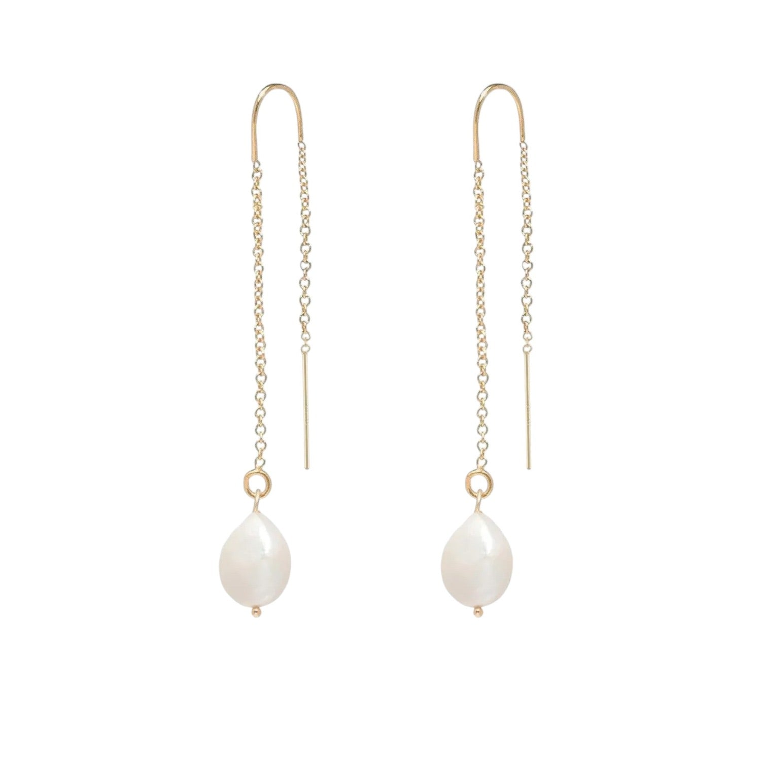 Layla Baroque Pearl Gold Fine Threader Earrings