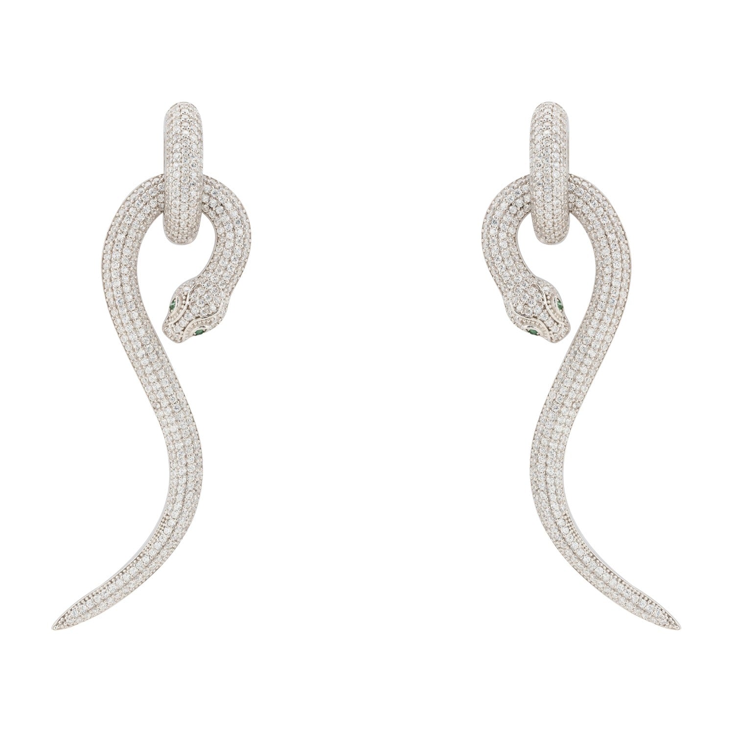 Anaconda Snake Drop Earrings Silver White