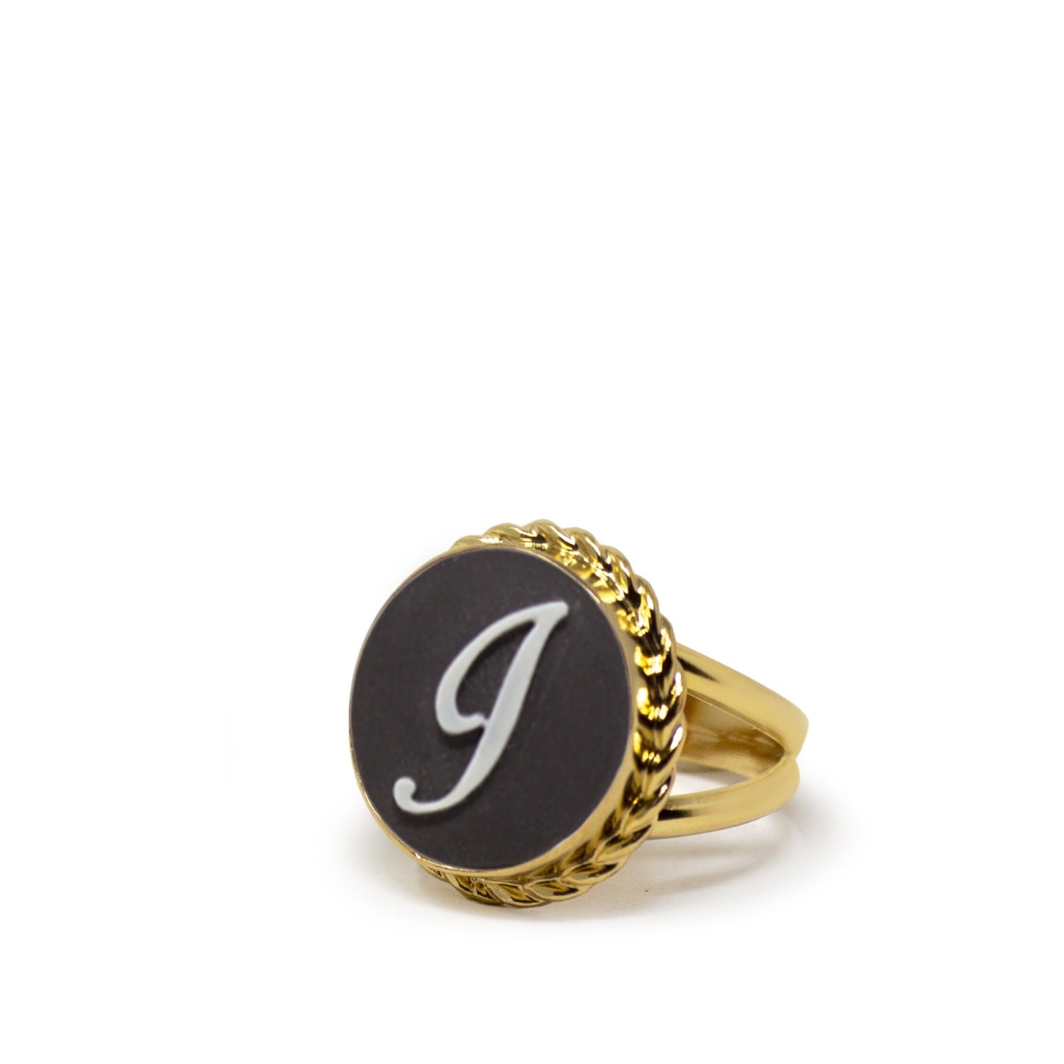 Gold Vermeil Black Cameo Ring Initial I