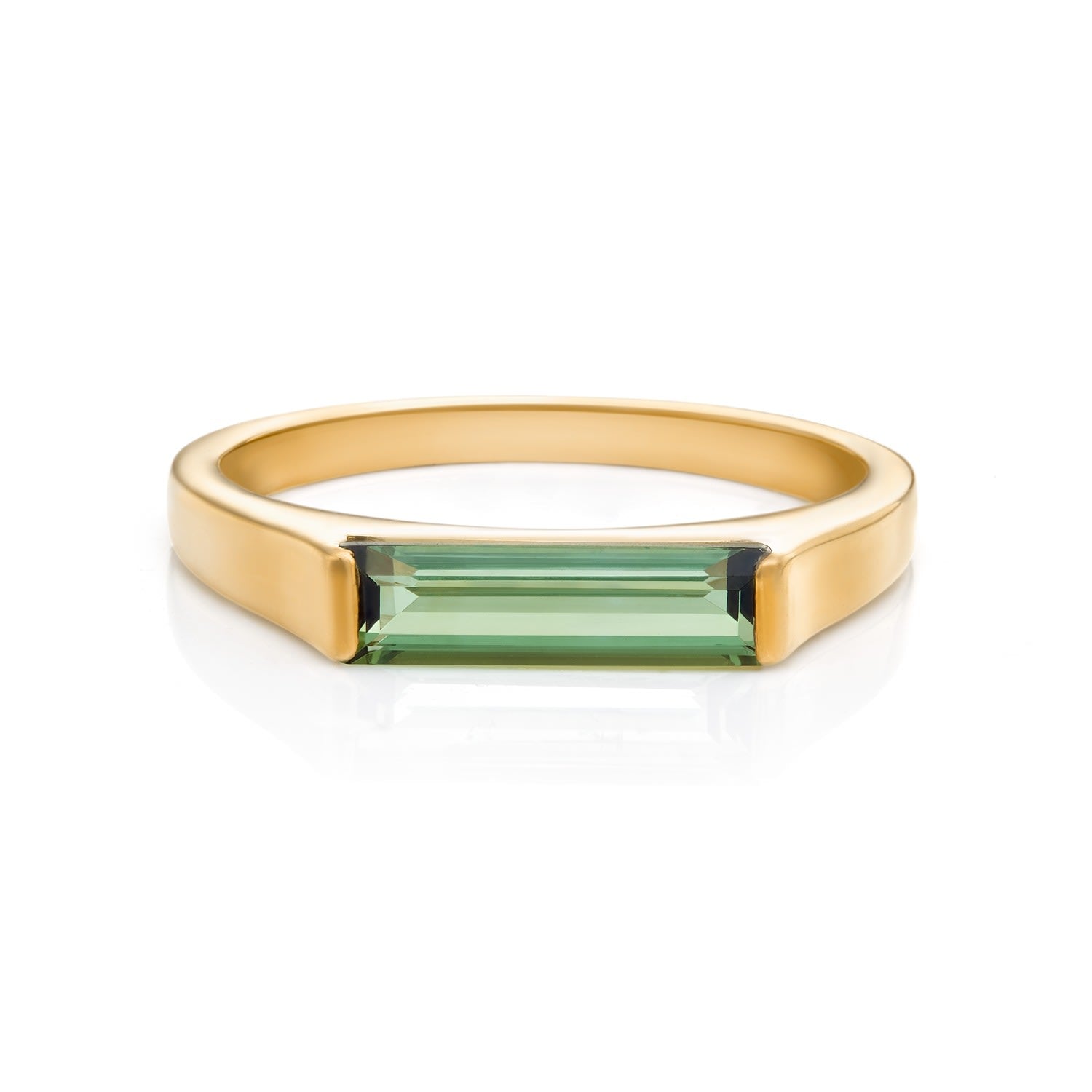 14K Gold Plated Slim Stacking Ring - Green Tourmaline