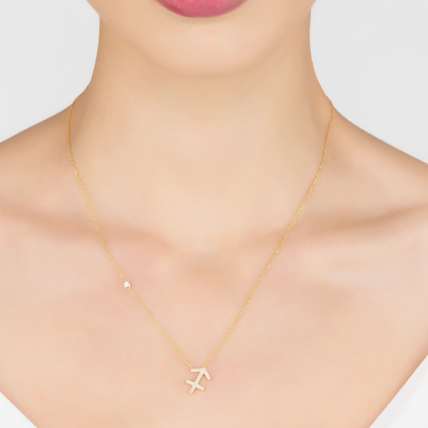 Zodiac Star Sign Pendant Necklace Gold Sagittarius
