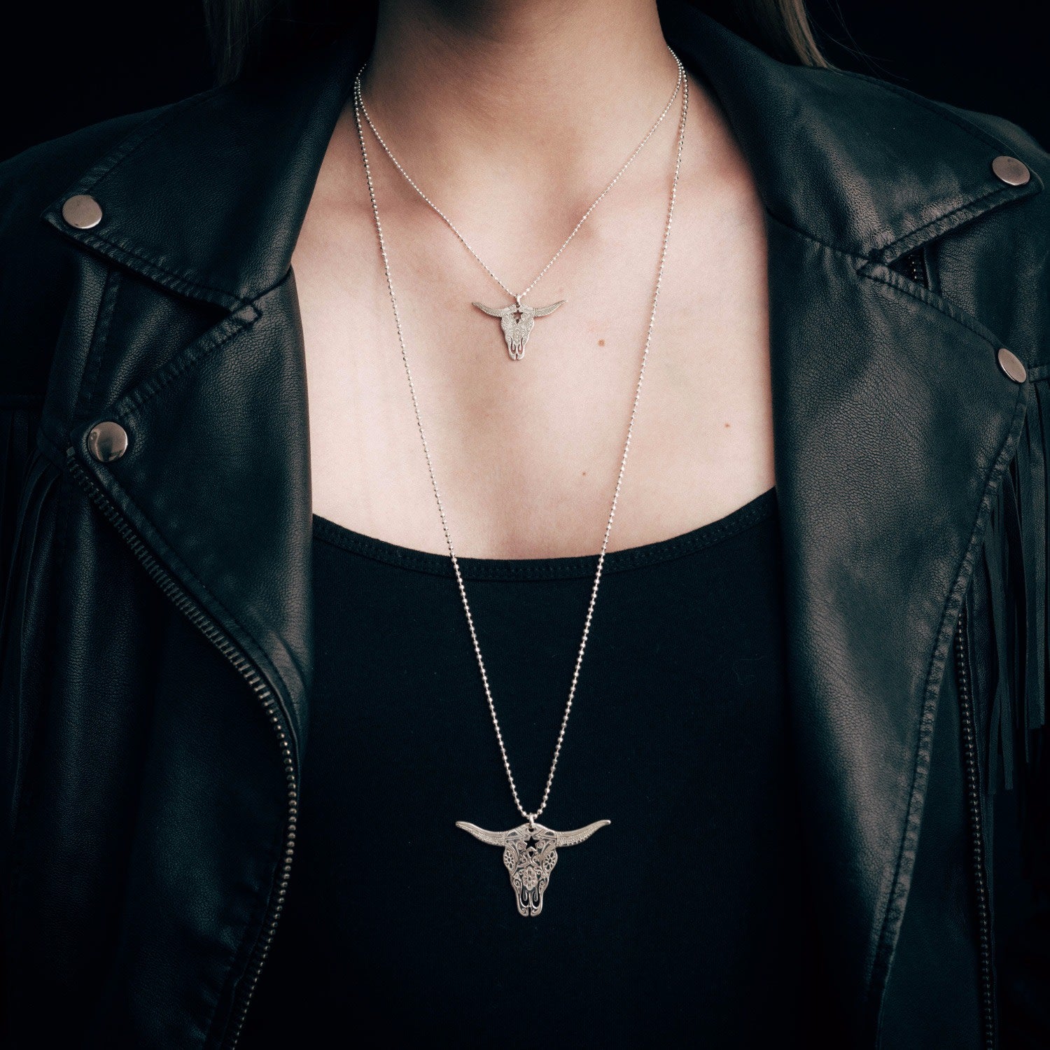 Large Silver Texas Longhorn Pendant Necklace