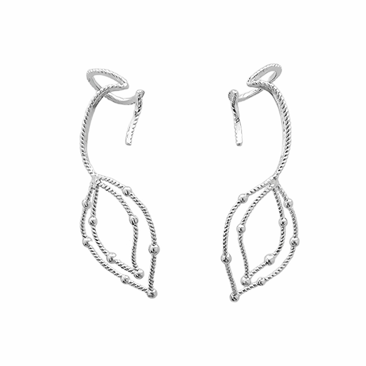 Leaf Ear Cuff Pair - Sterling Silver Rhodium Plated