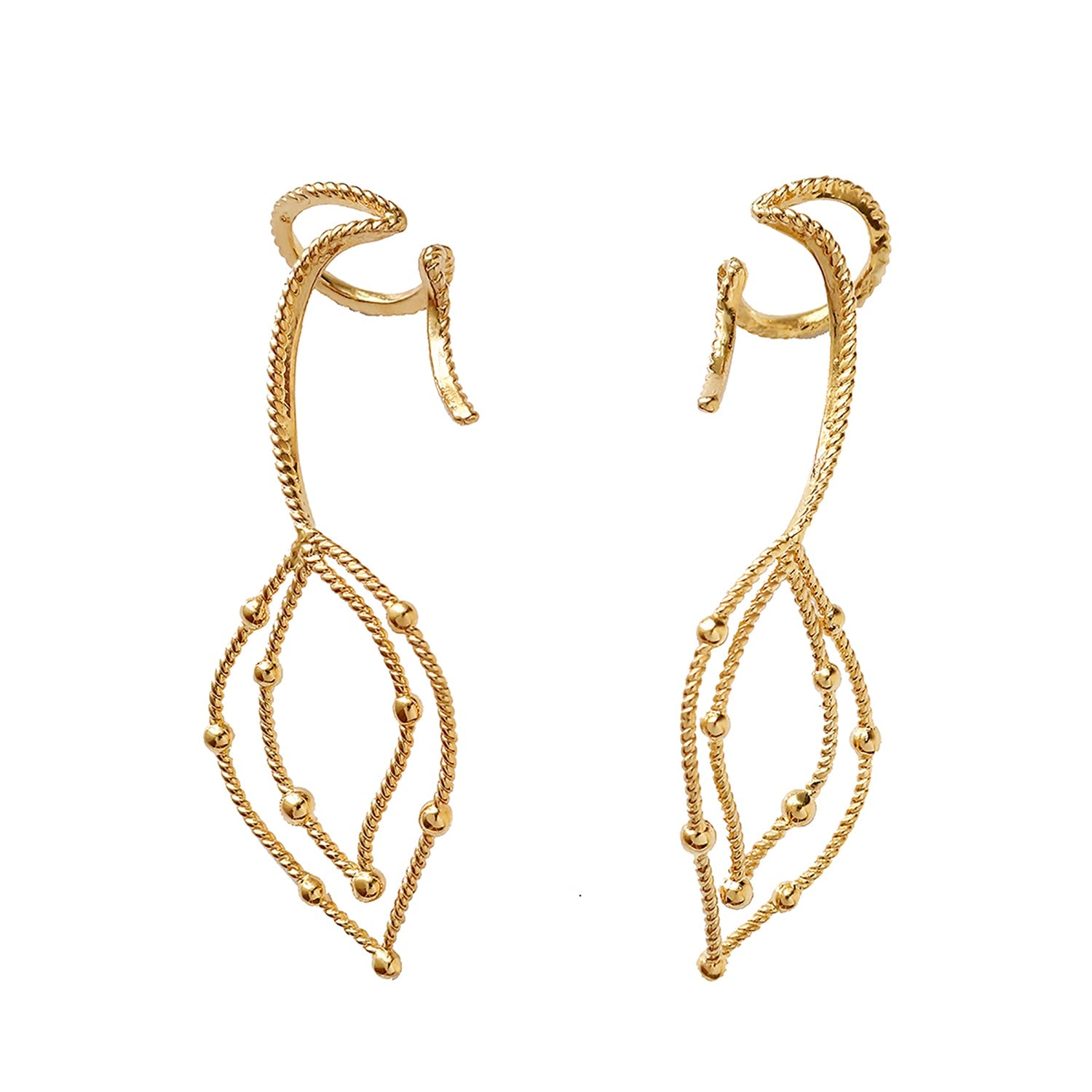 Leaf Ear Cuff Pair - Sterling Silver Yellow Gold Plated