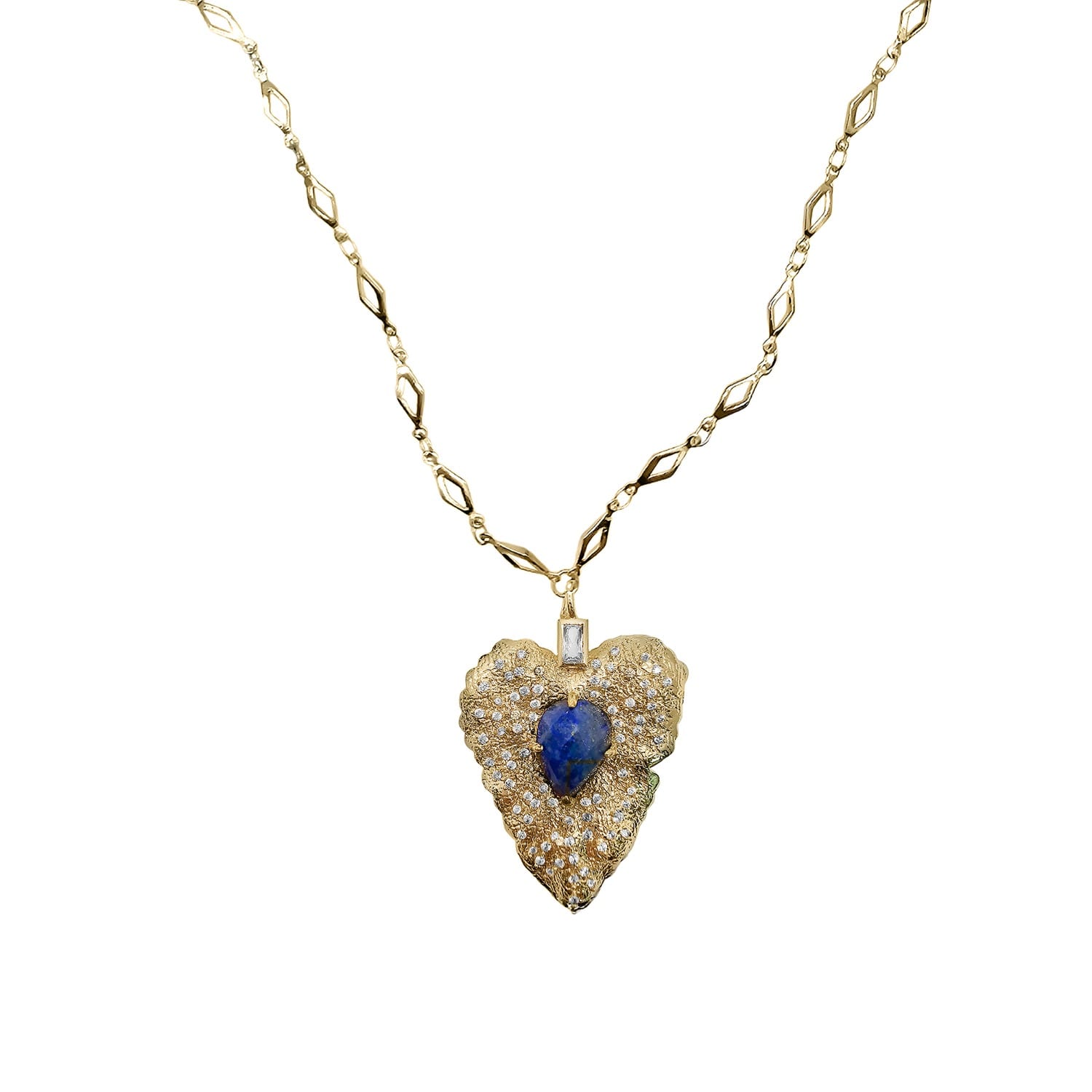 Leaf Pendant With Lapis Lazuli Stone Chain Necklace