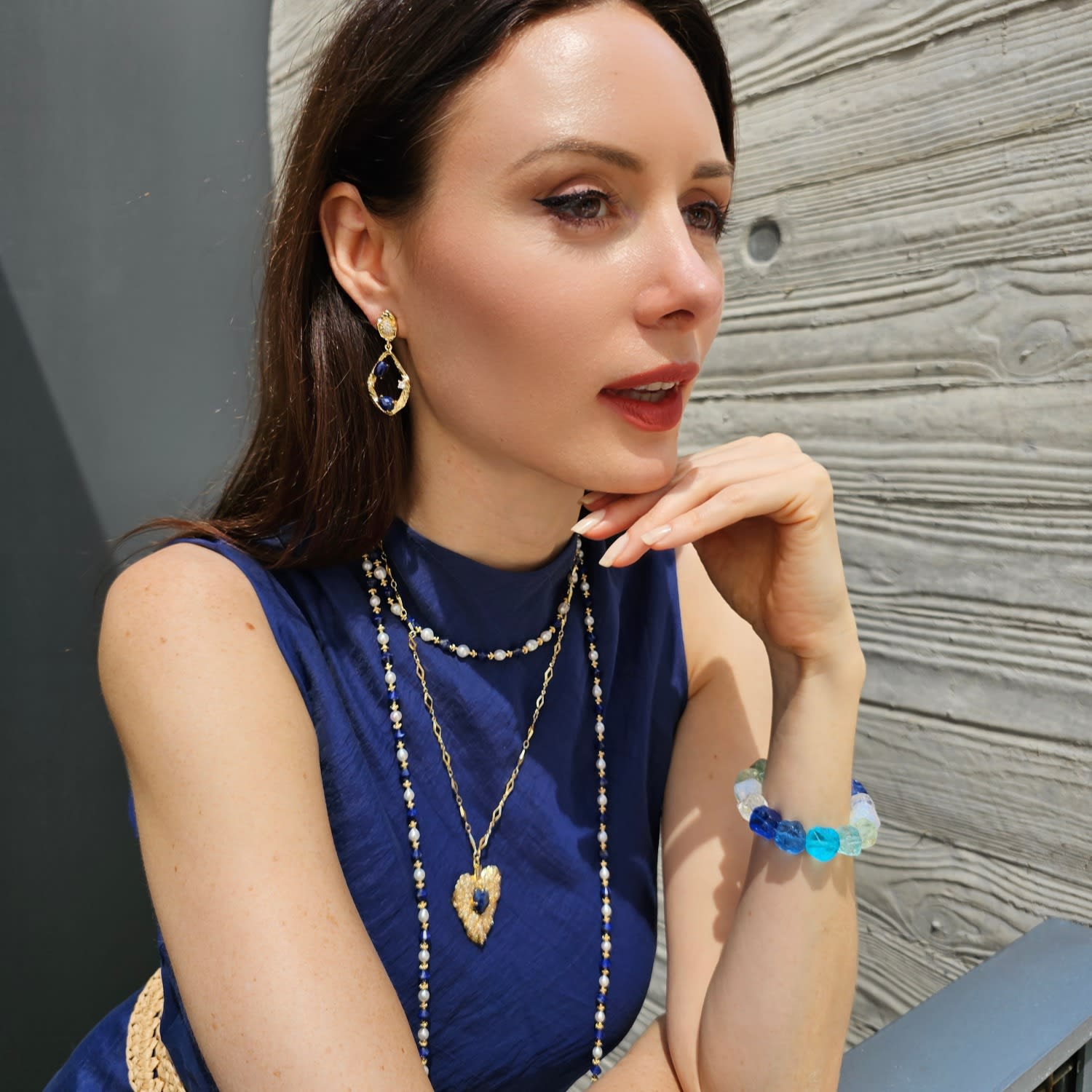 Leaf Pendant With Lapis Lazuli Stone Chain Necklace