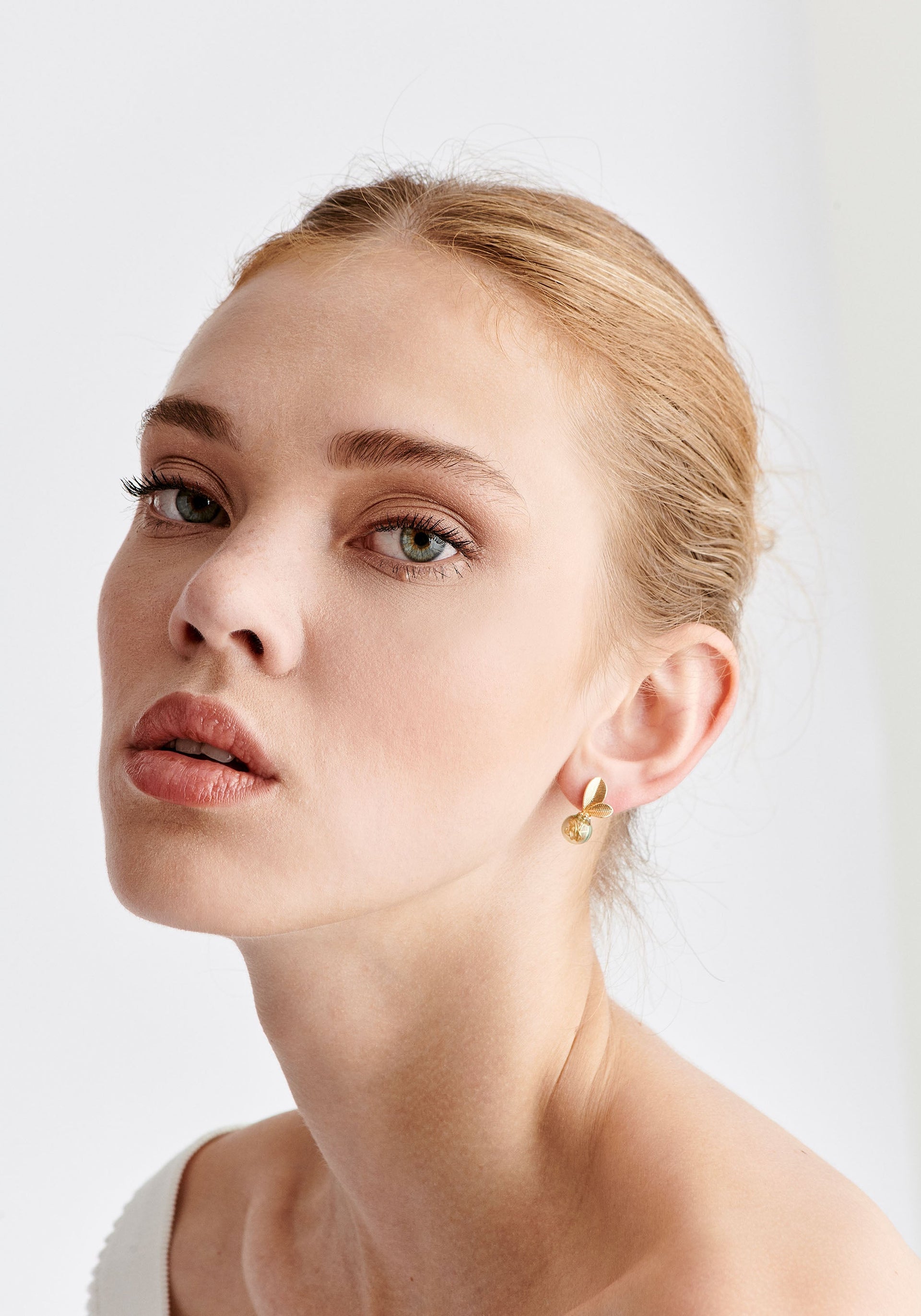 Leaf Sphere Earrings In Gold And Green