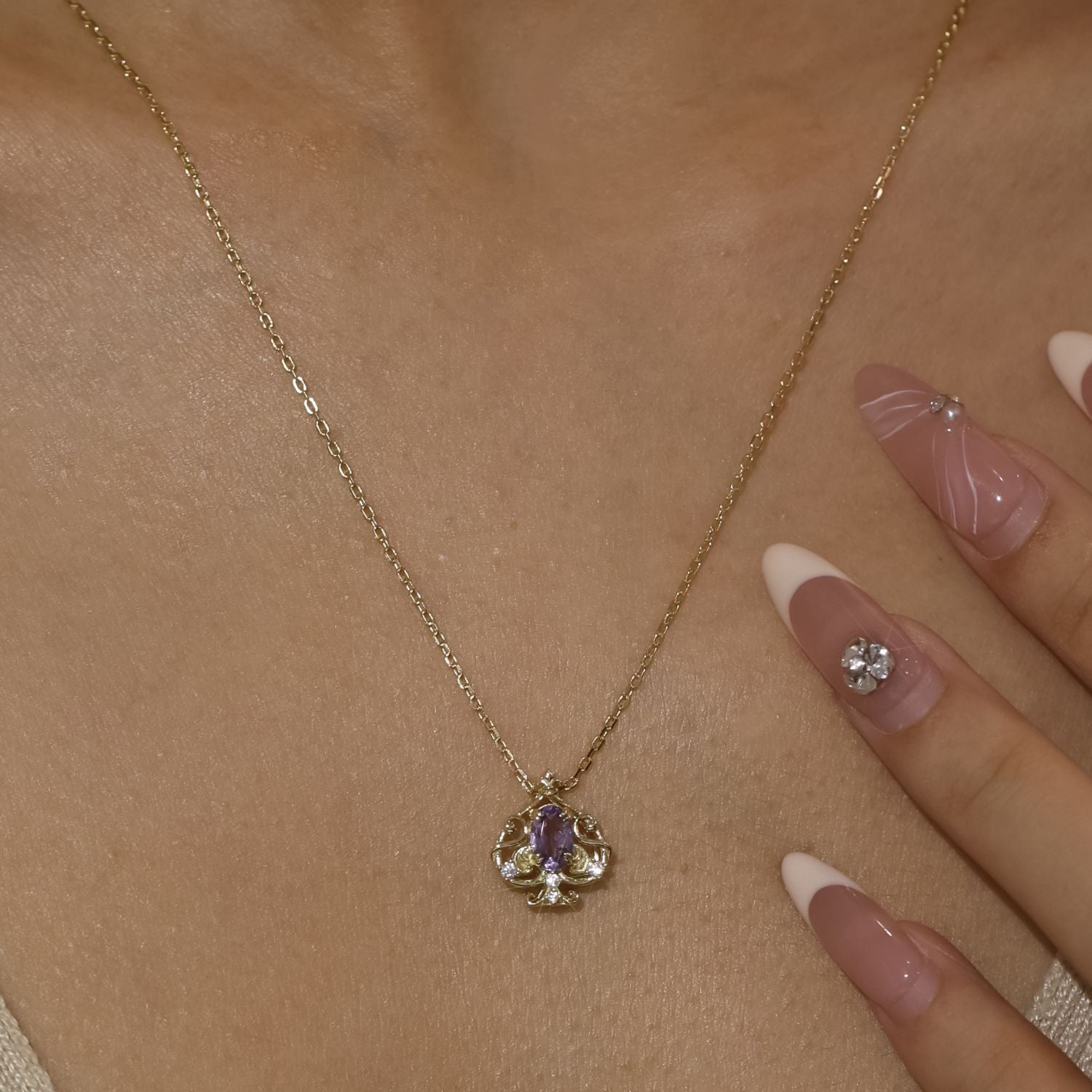Leafy Spade Amethyst Necklace Yellow Gold Vermeil