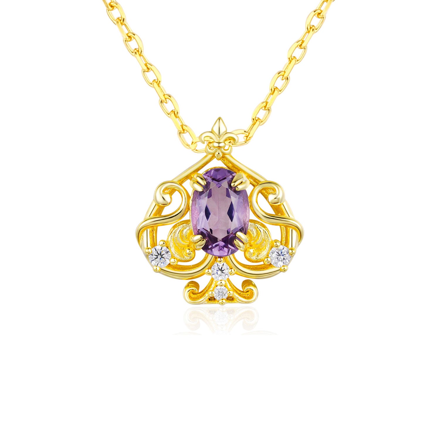 Leafy Spade Amethyst Necklace Yellow Gold Vermeil