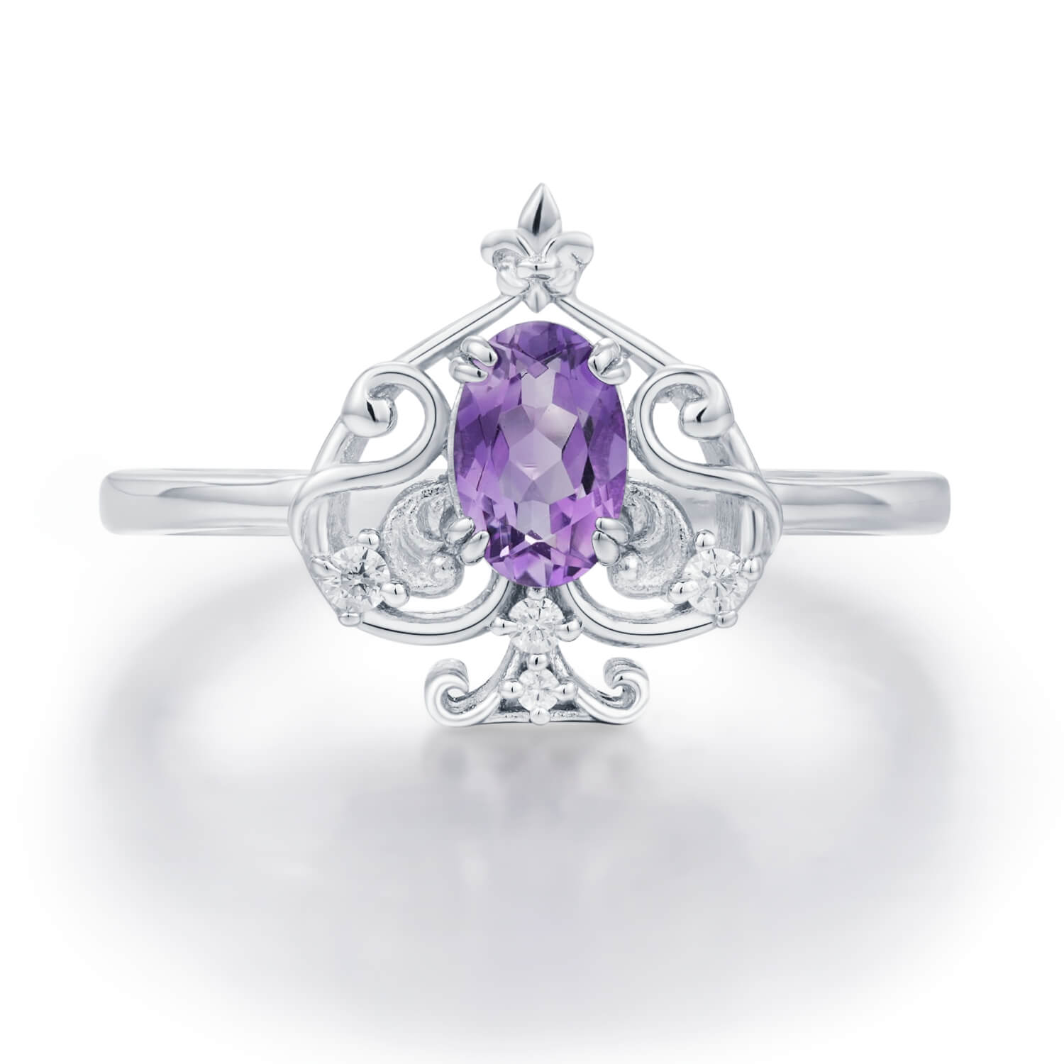 Leafy Spade Amethyst Ring White Gold Vermeil