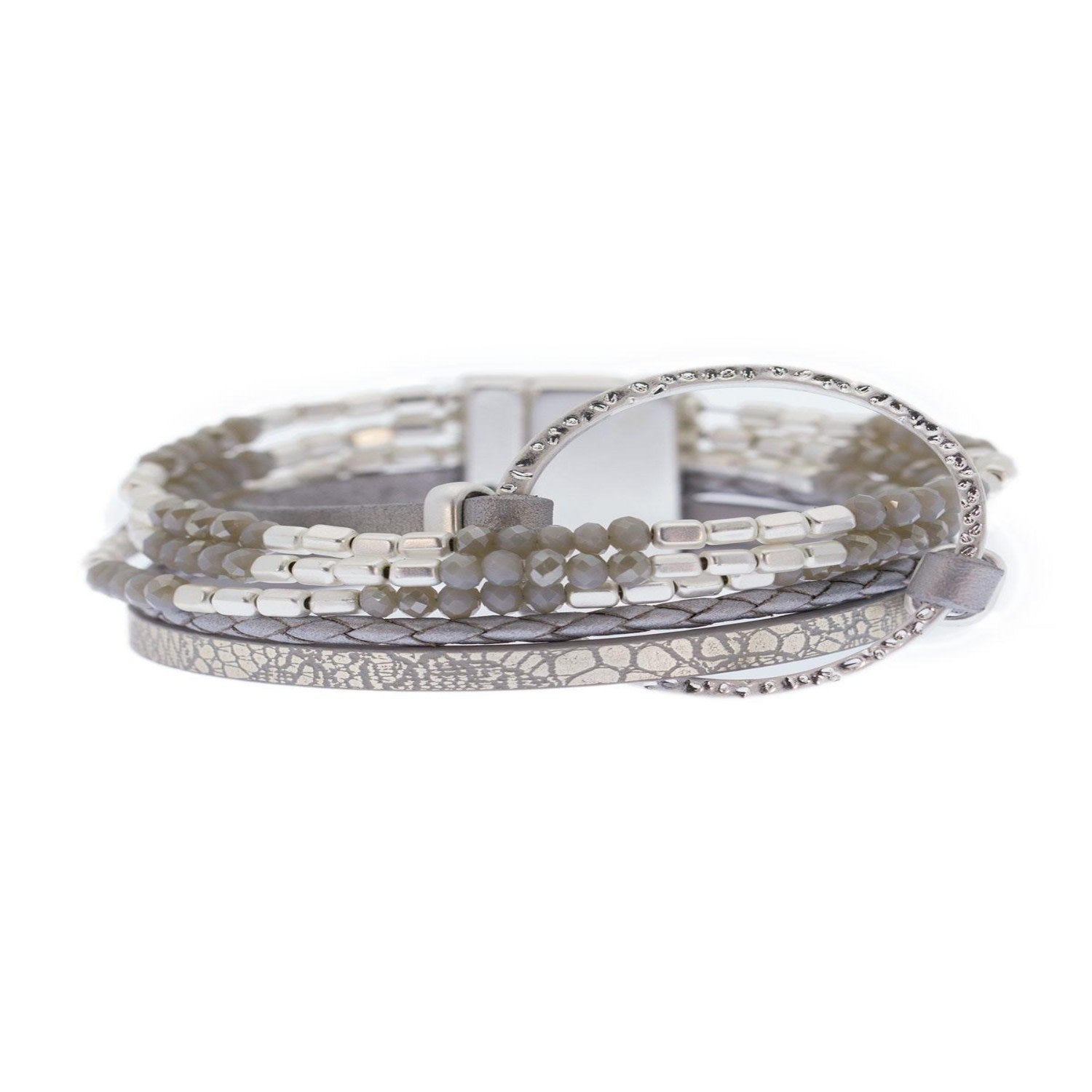 Leather Beaded Crystal Circle Bracelet