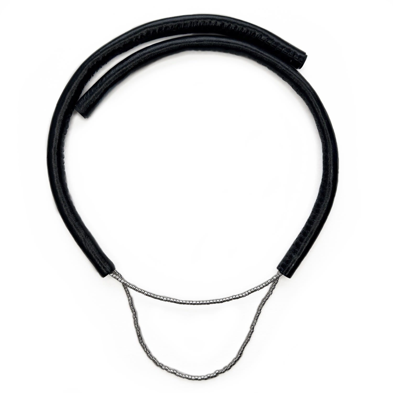 Leather Choker With Glass Beads Black