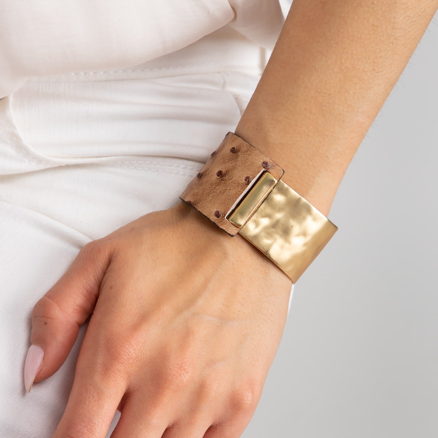 Leather Metal Duo Gold Bracelet