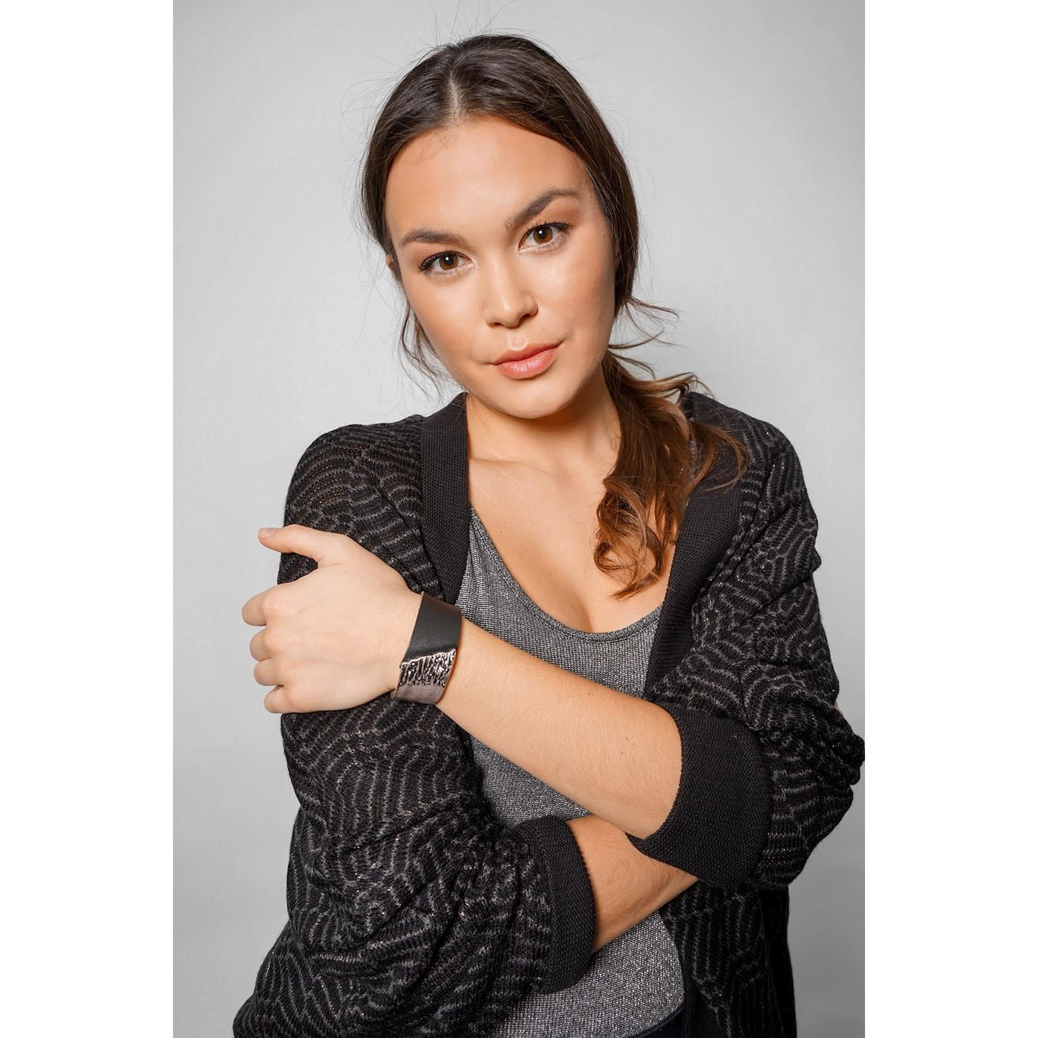 Leather Metal Statement Silver Bracelet