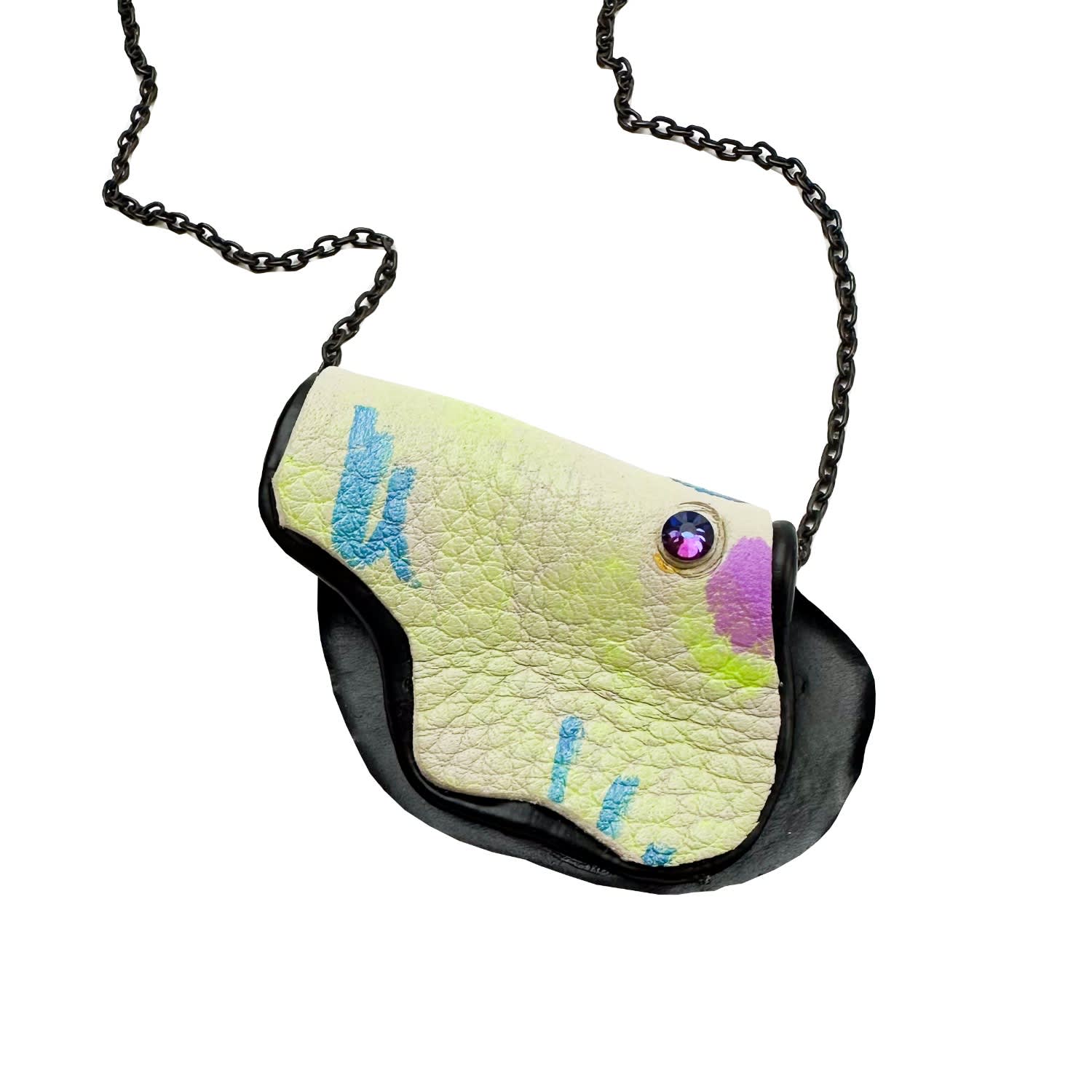 Leather Remnant And Chain Pendant Necklace