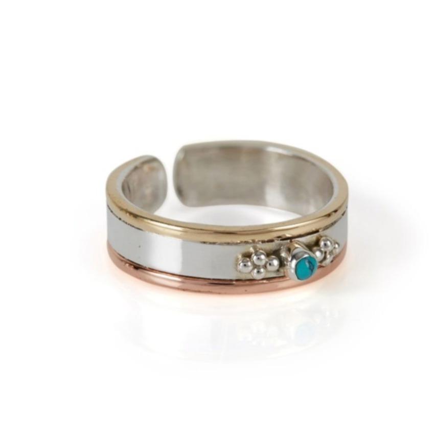 Rajput Silver Adjustable Midi Ring Or Toe Ring - Turquoise