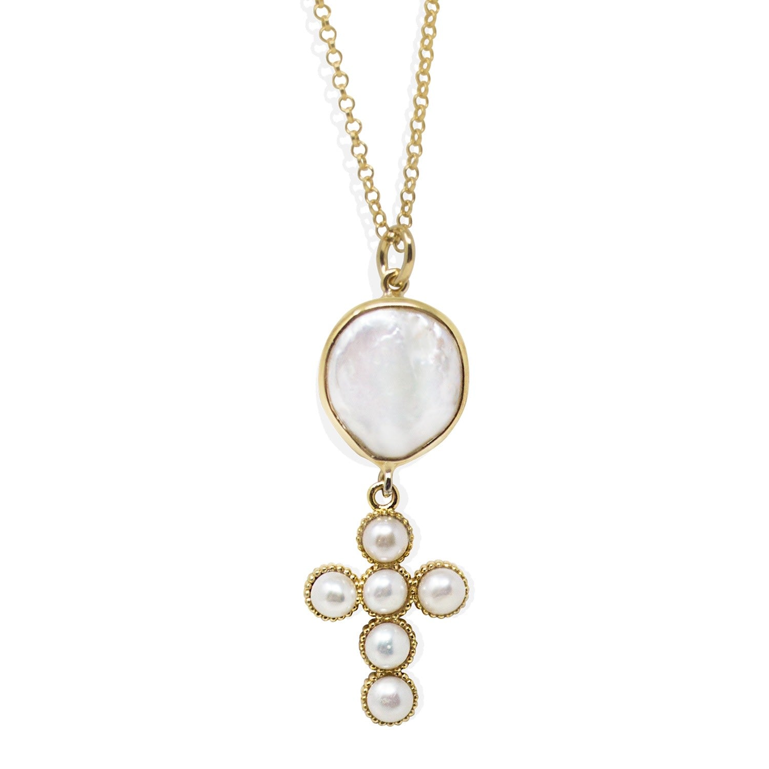 Hope Gold-Plated Pearl Cross Necklace