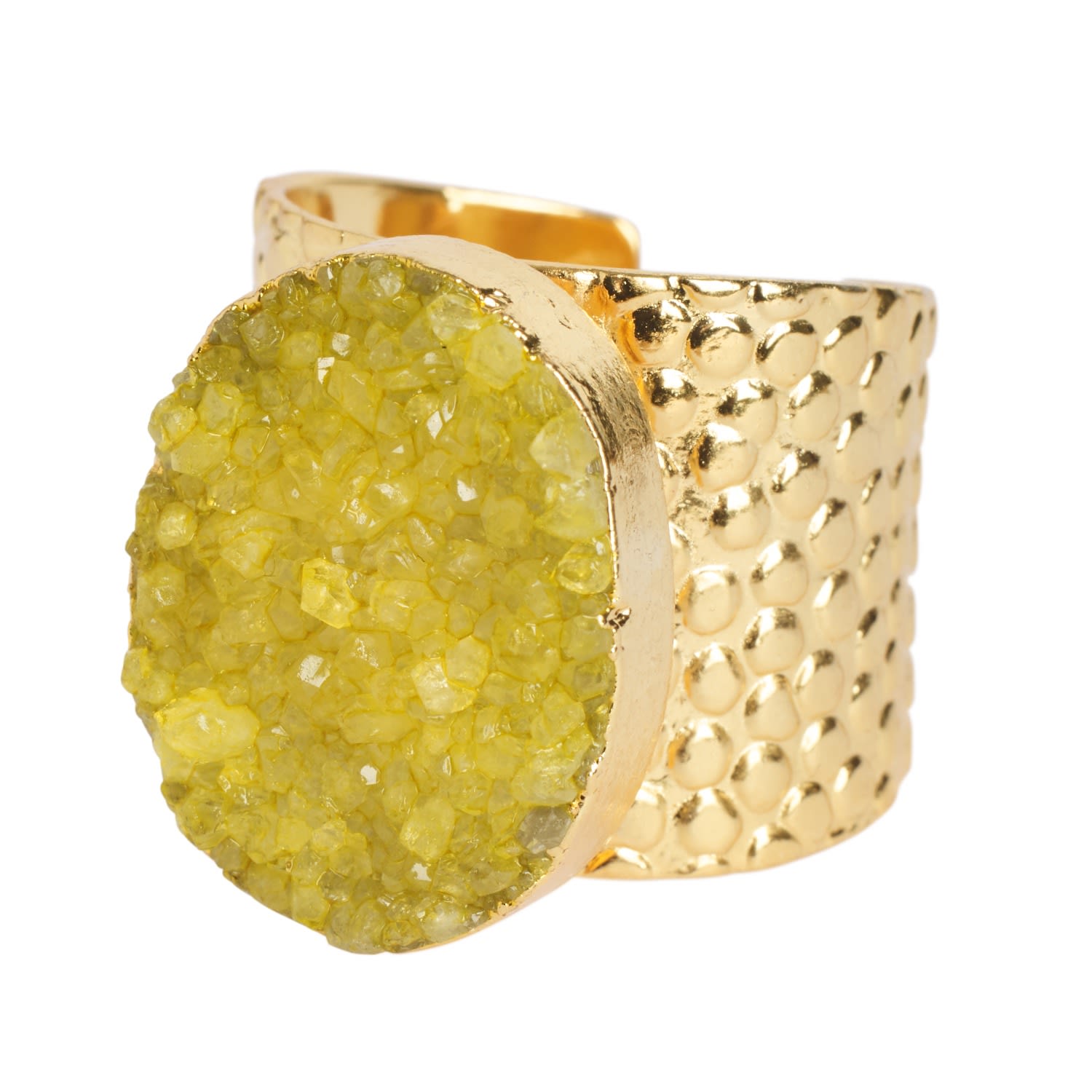 Lemon Yellow Crystal Crush Gold Statement Ring