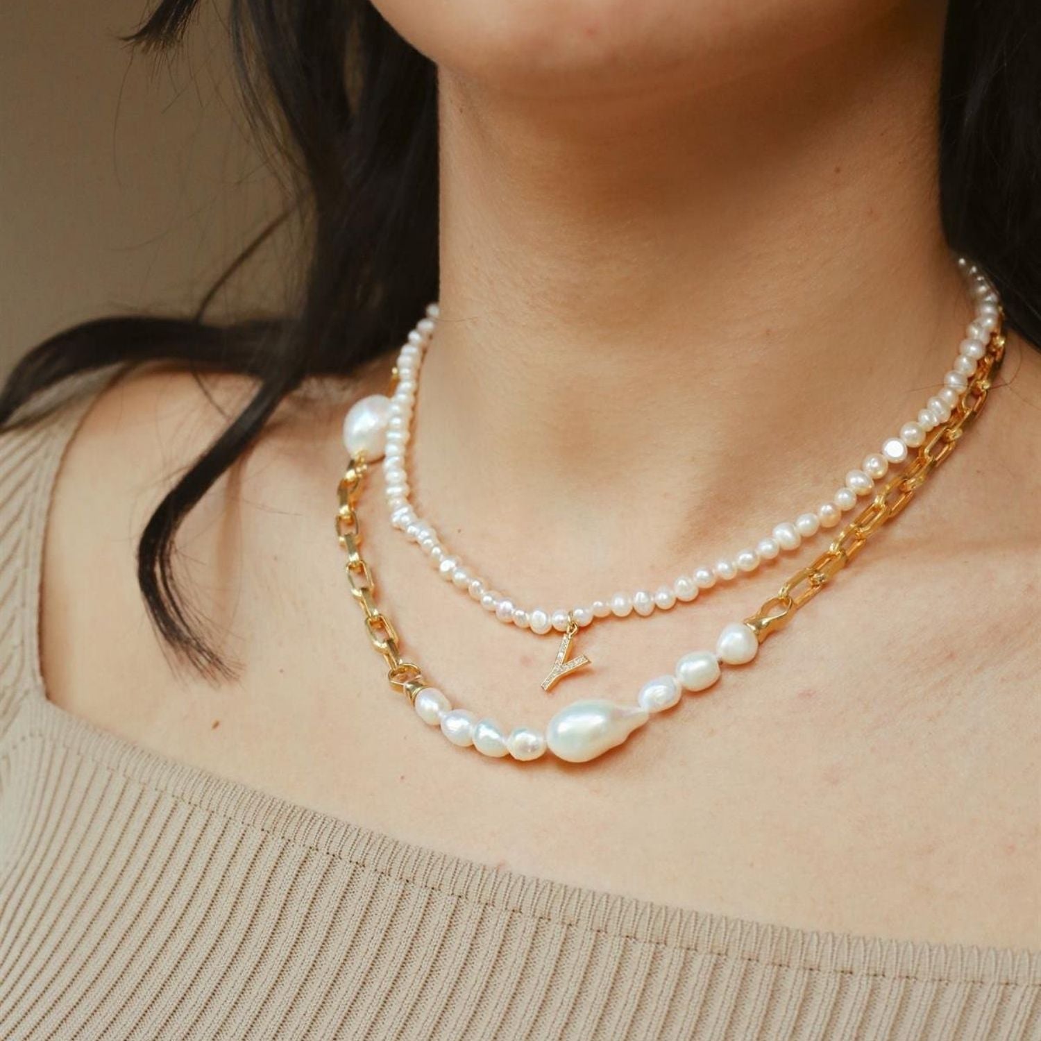 Lena Box Pearl Chain Necklace
