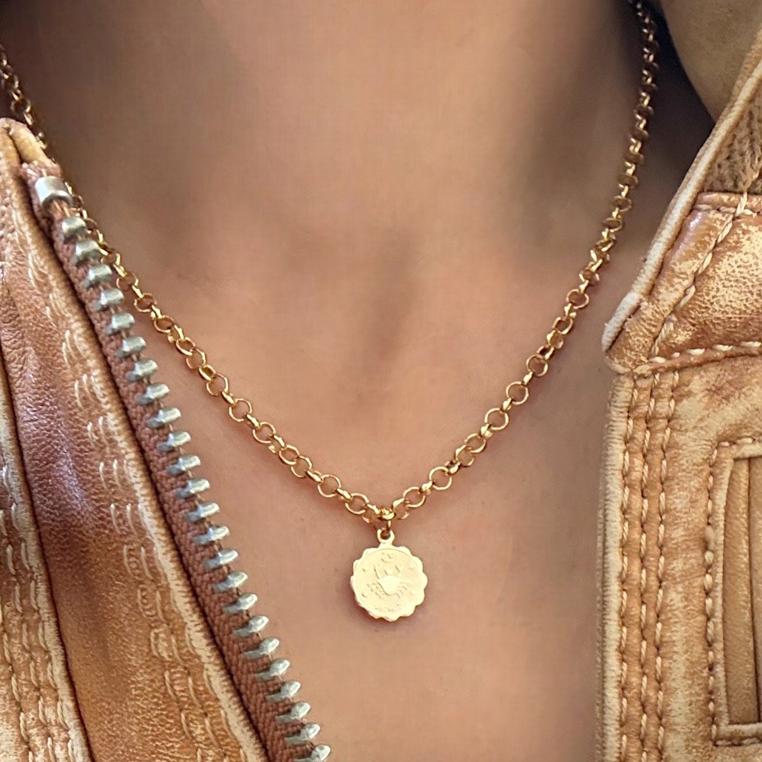 Leo Zodiac Mini Medallion Chain Necklace
