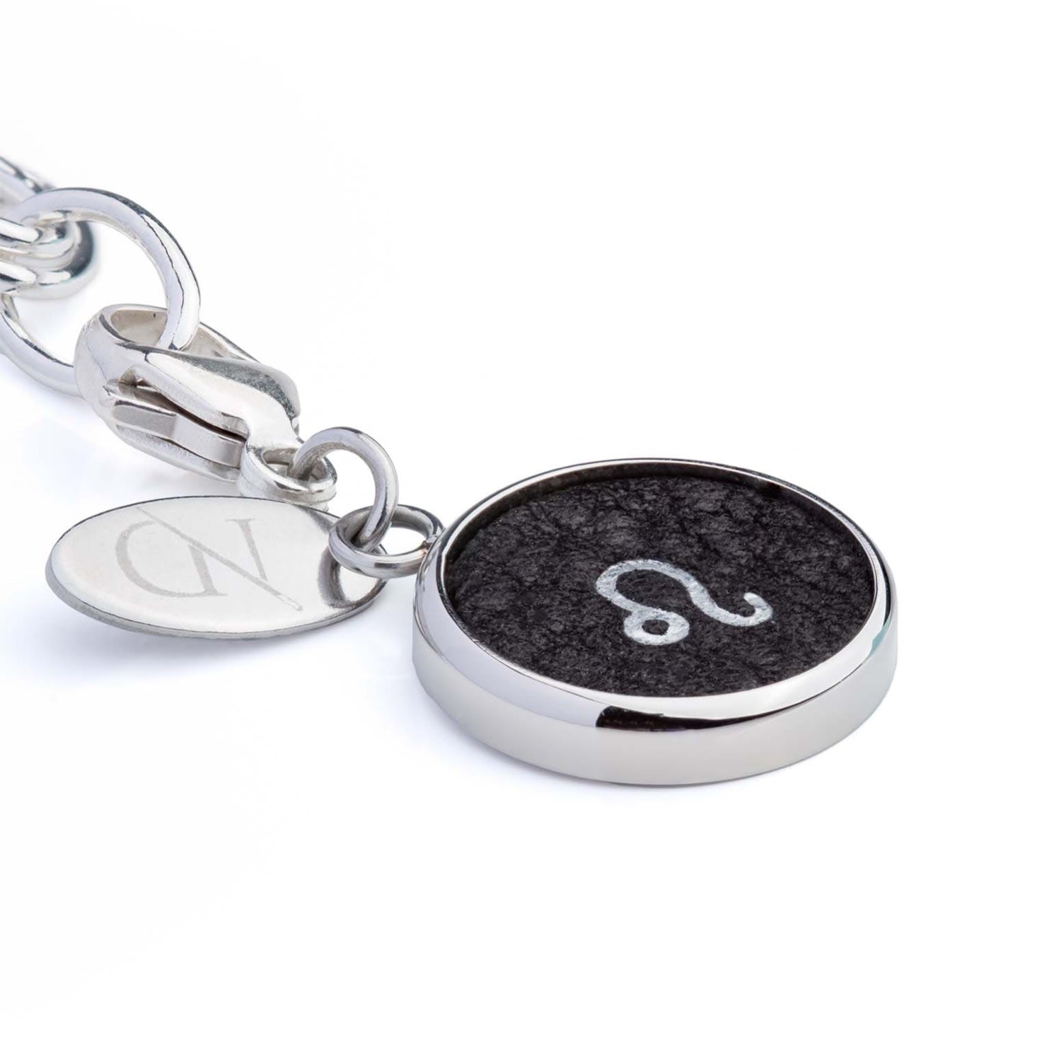 Leo Zodiac Sterling Silver & Leather Curb Bracelet