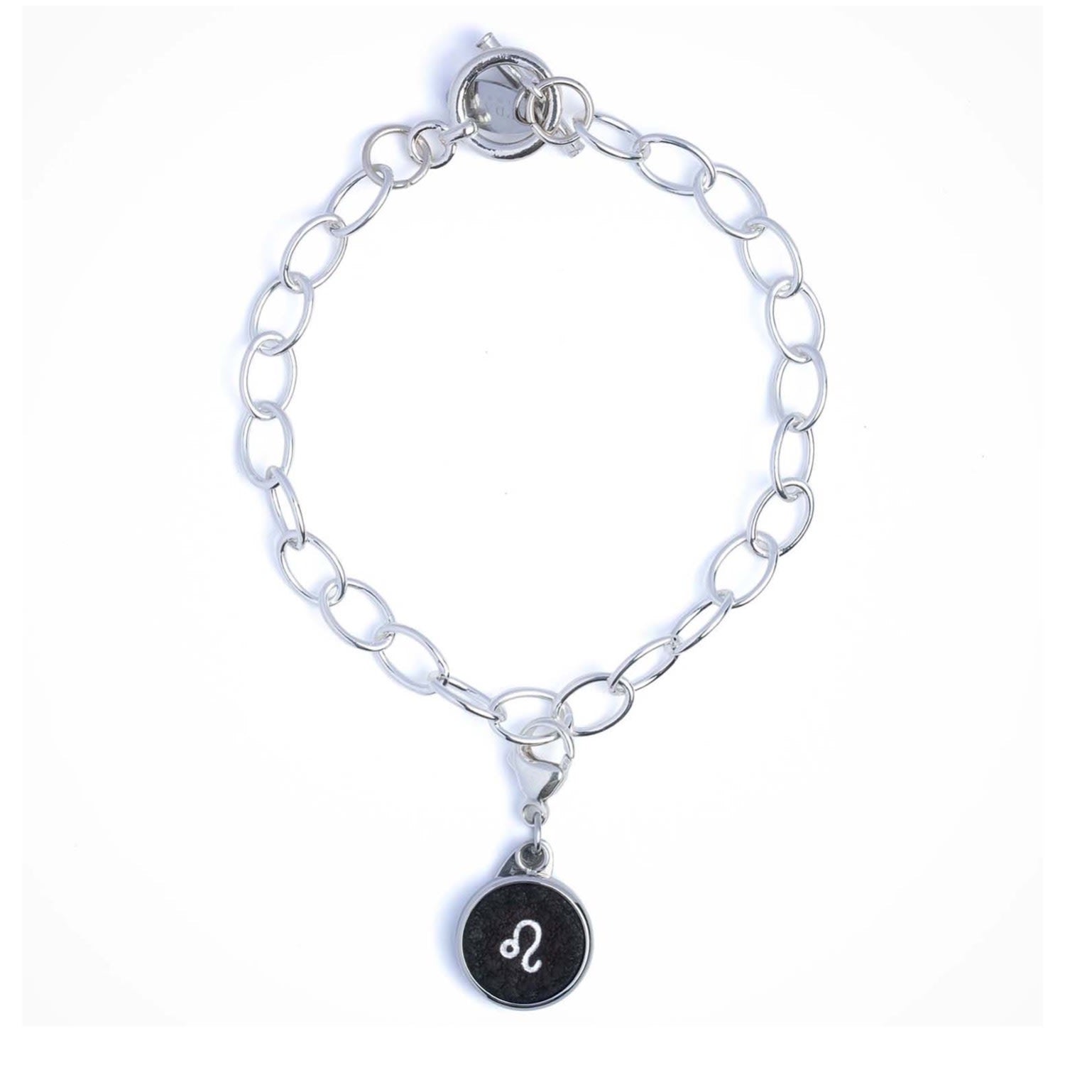 Leo Zodiac Sterling Silver & Leather Curb Bracelet