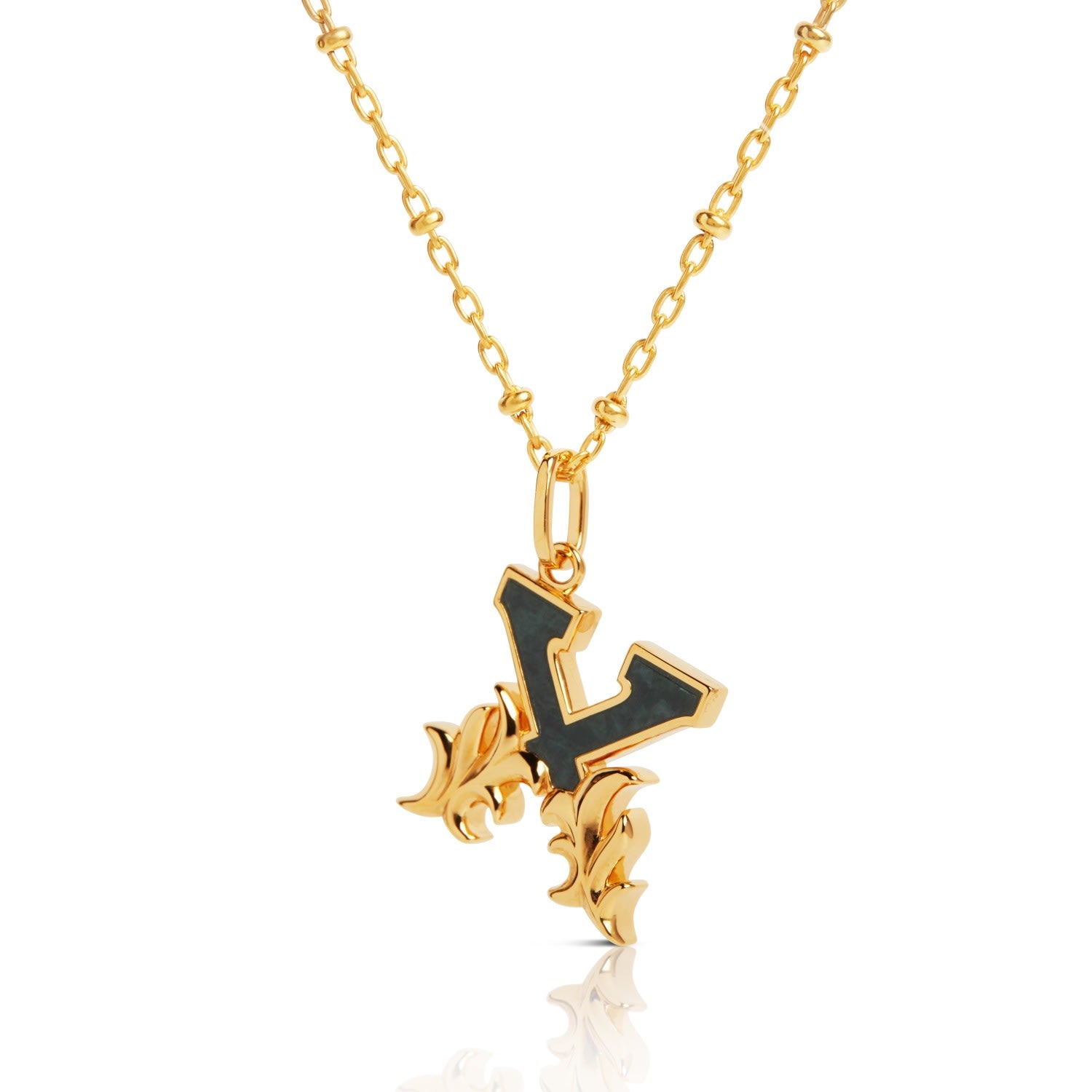 Gold Plated X Initial Necklace With Green Marble