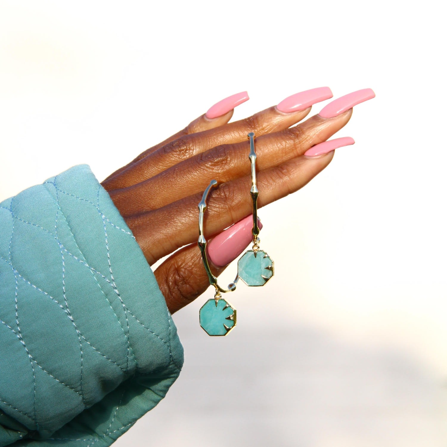 Hold On Amazonite Gemstone Large Hoop Earrings