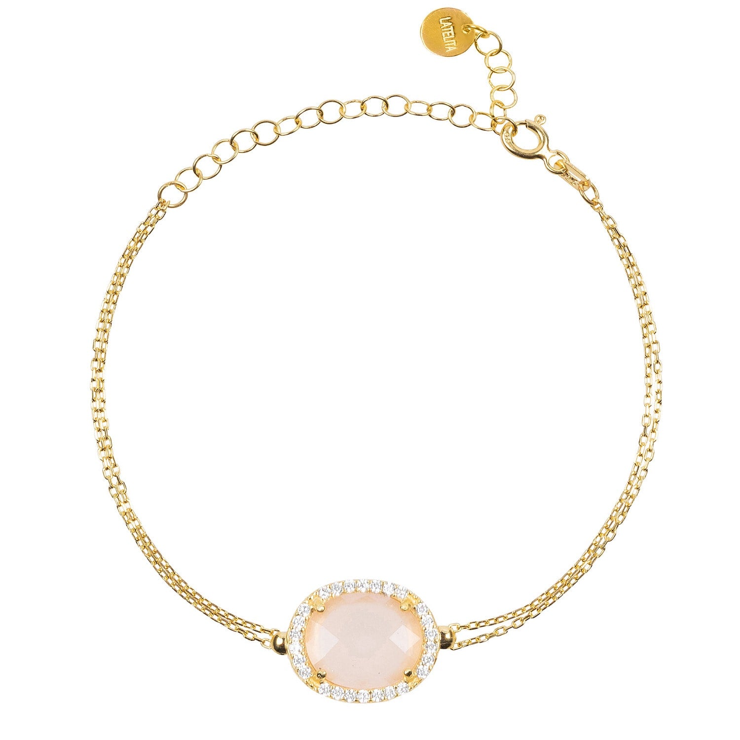 Beatrice Oval Gemstone Bracelet Gold Rose Quartz