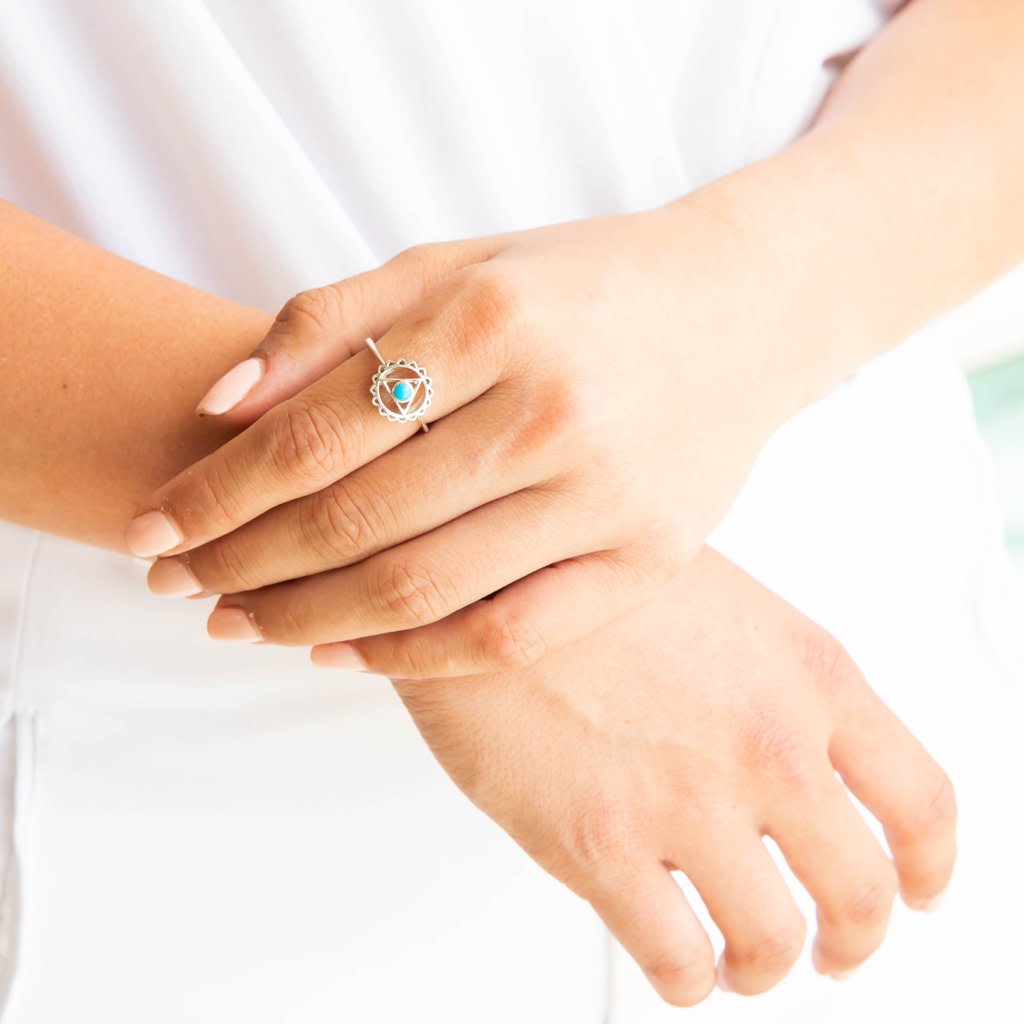 Throat Chakra Silver Ring - Turquoise