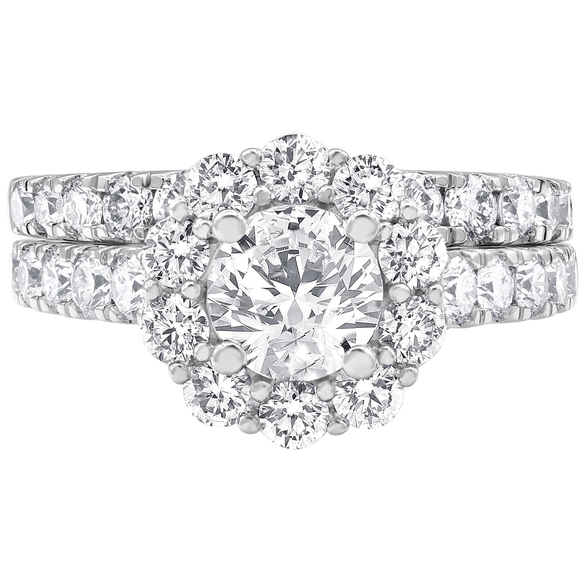 3.00 cttw Halo Bridal Ring with 1.00 ct Round Lab Diamond Center Stone by Mercury Rings