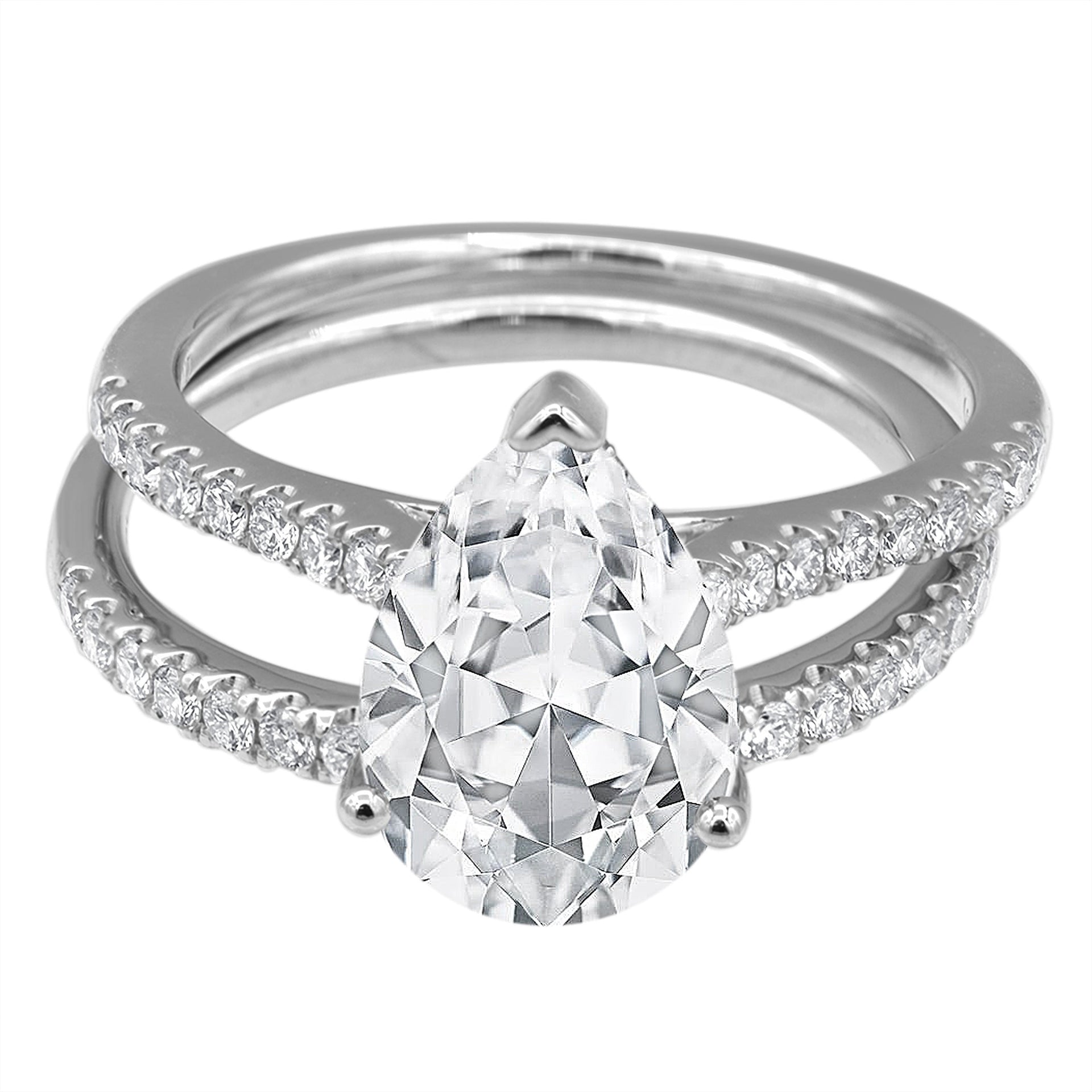 Hidden Halo Bridal Ring with Pear Lab Diamond Center Stone by Mercury Rings