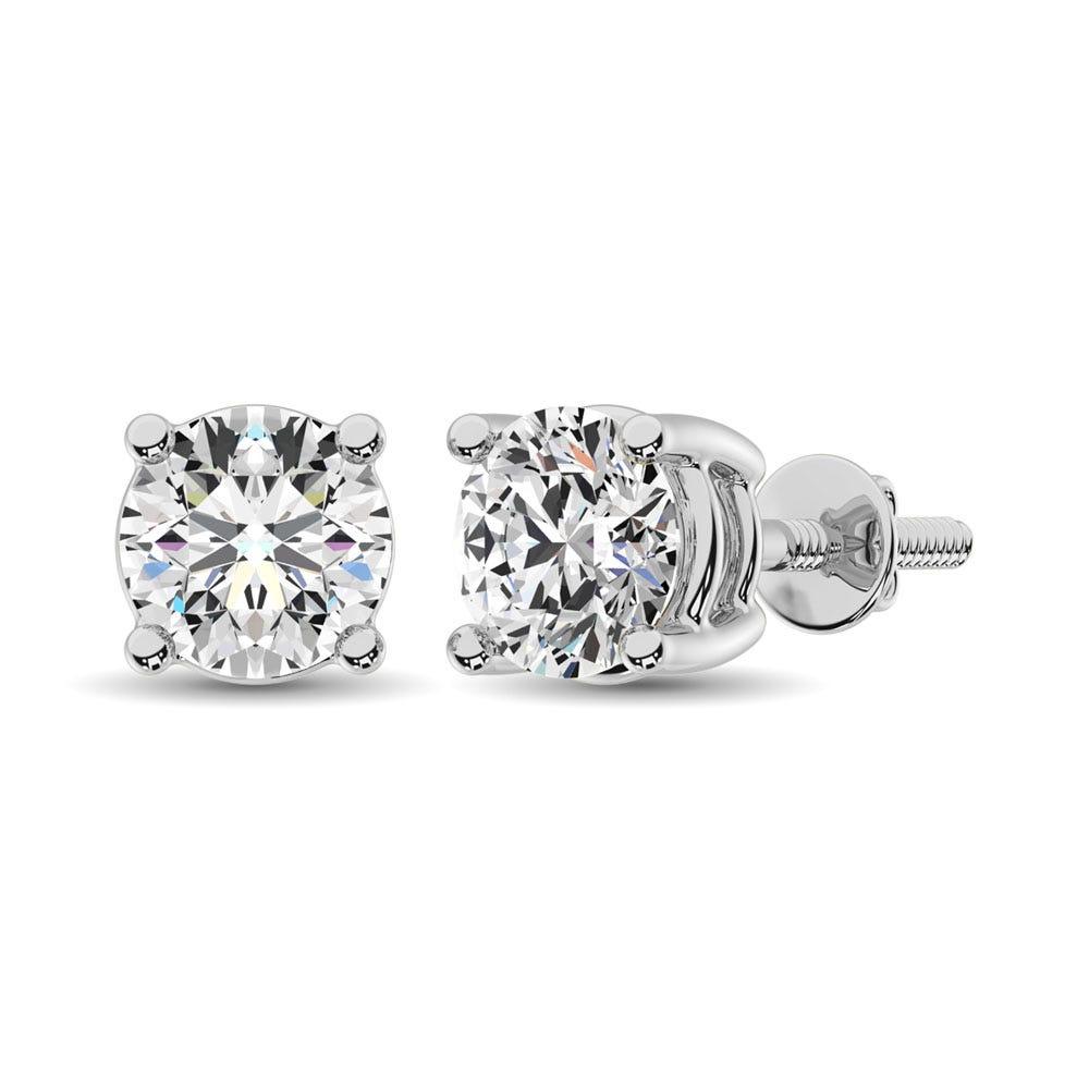 14K White Gold 4-Prong Solitaire Basket Studs with Lab Grown Diamond