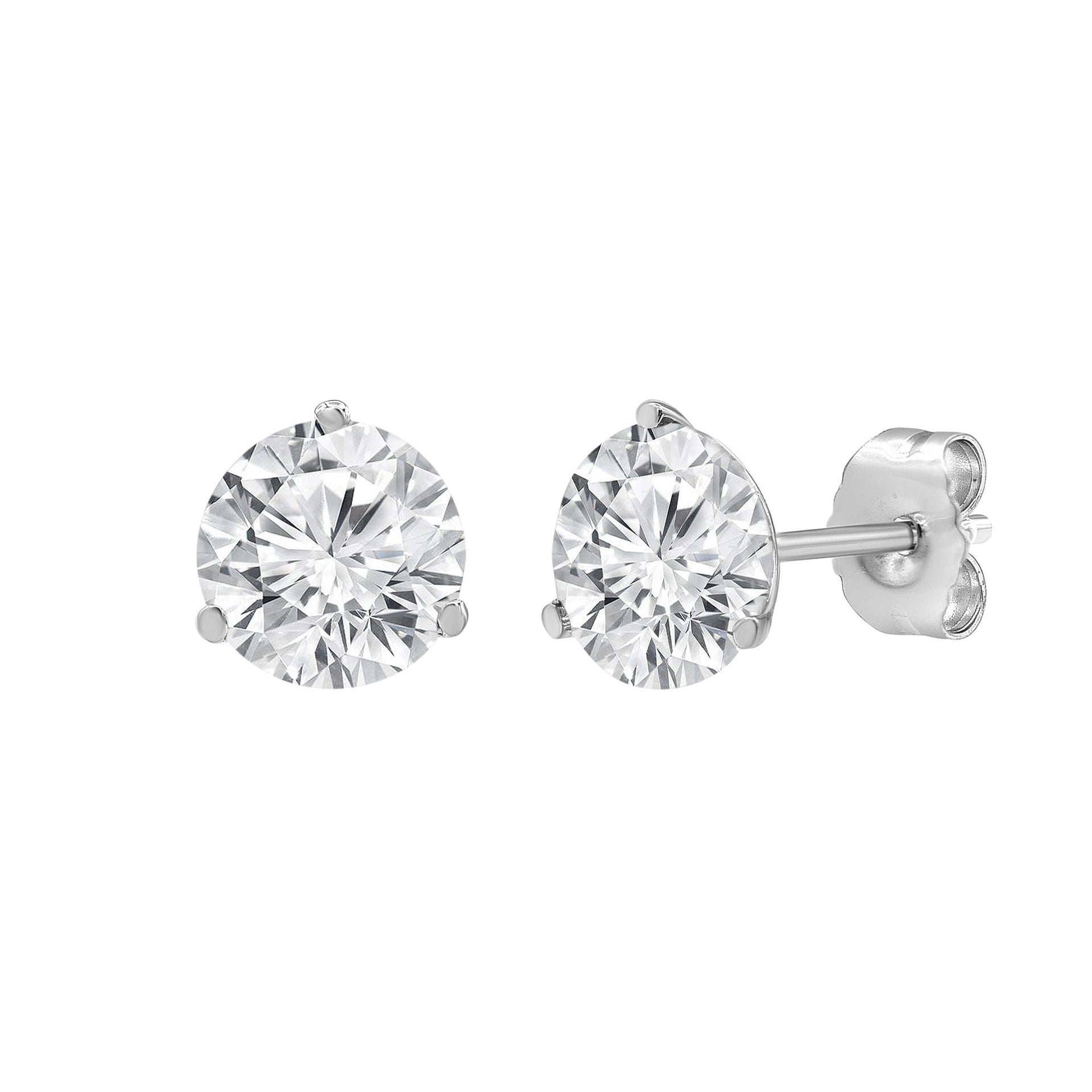 14k White Gold 3-Prong Solitaire Martini Studs with Round Lab Grown Diamond