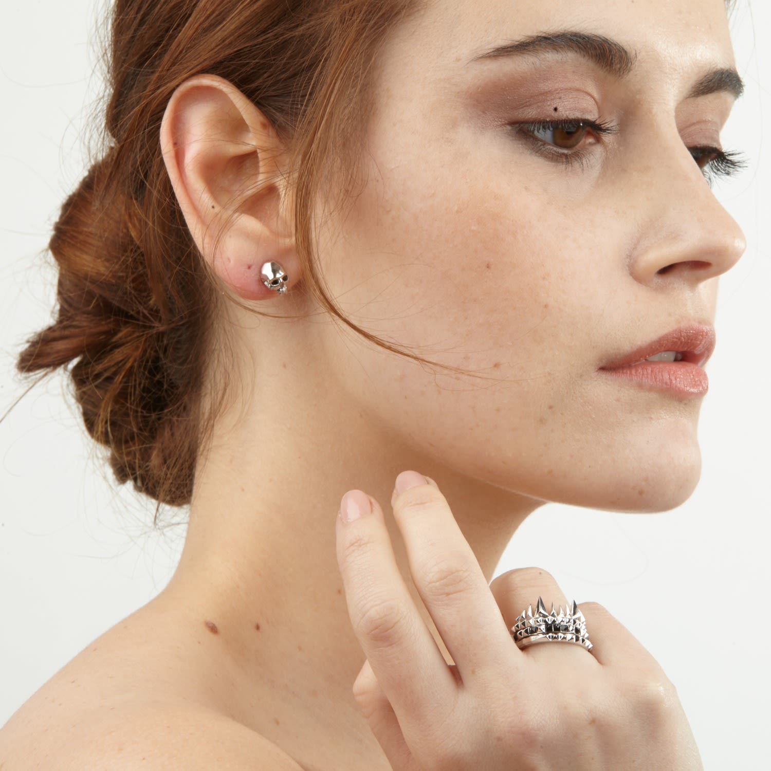 Vampire Skull Stud Earrings Silver