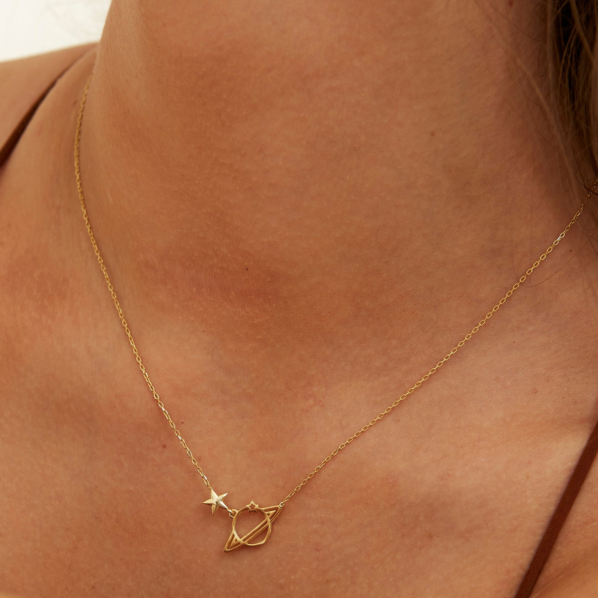 Sterling Silver Saturn Necklace Gold