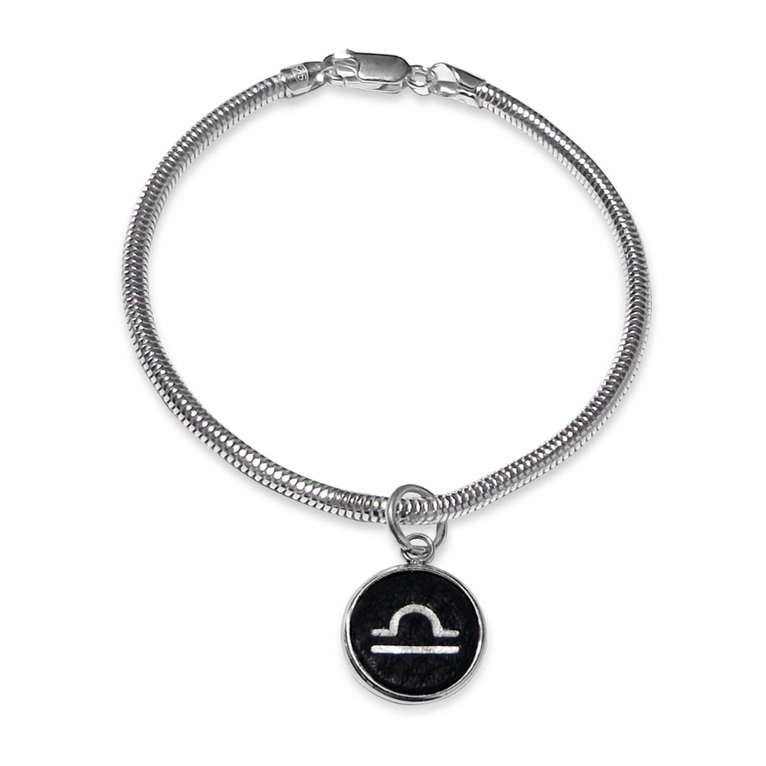 Libra Zodiac Astrolab Leather & Sterling Silver Bracelet