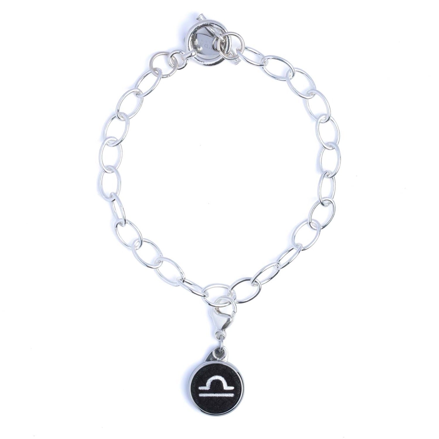 Libra Zodiac Sterling Silver & Leather Curb Bracelet