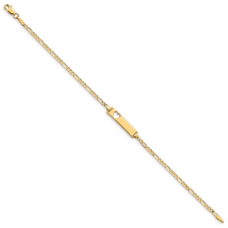 14k Cut-out Heart Figaro Link ID Bracelet
