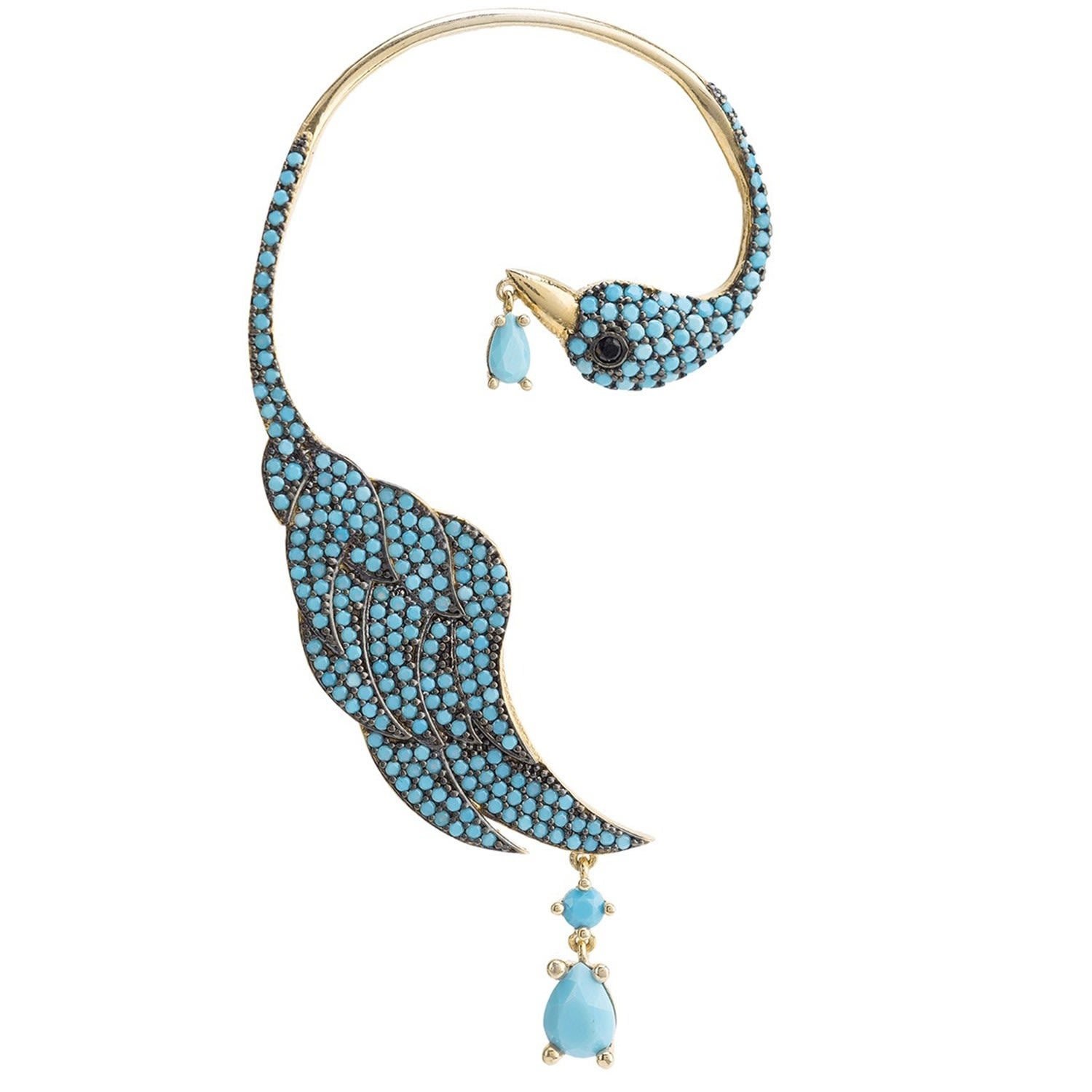 Bird Paradise Ear Climber Turquoise Gold Right