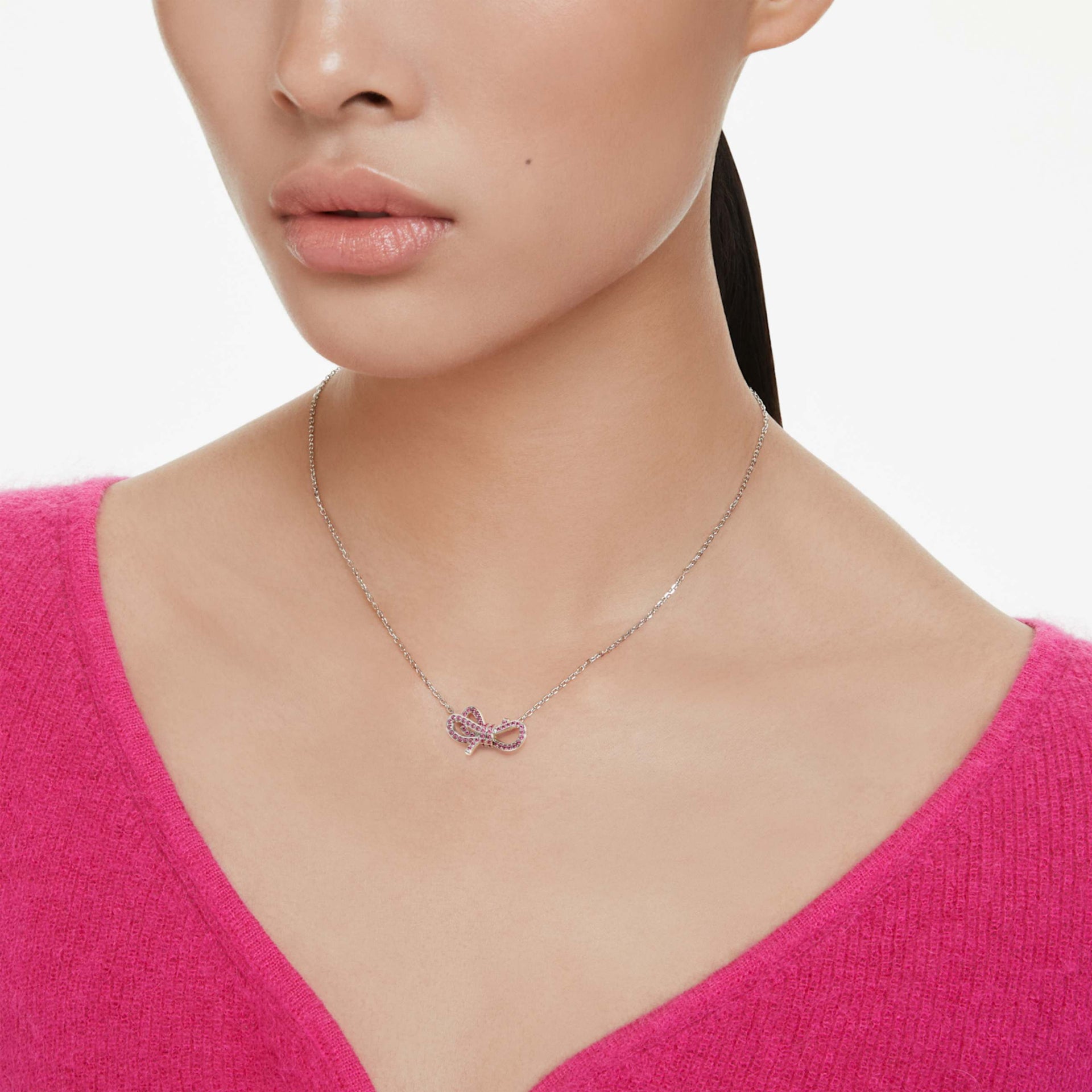 LIFELONG BOW PENDANT BOW PINK RHODIUM PLATED